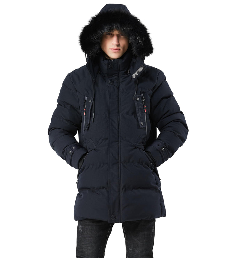 WEEN CHARM Men's Warm Parka Ski Jacket Water Resistant Puffer Jacket Long Winter Coat with Removable Faux Fur Hood-5