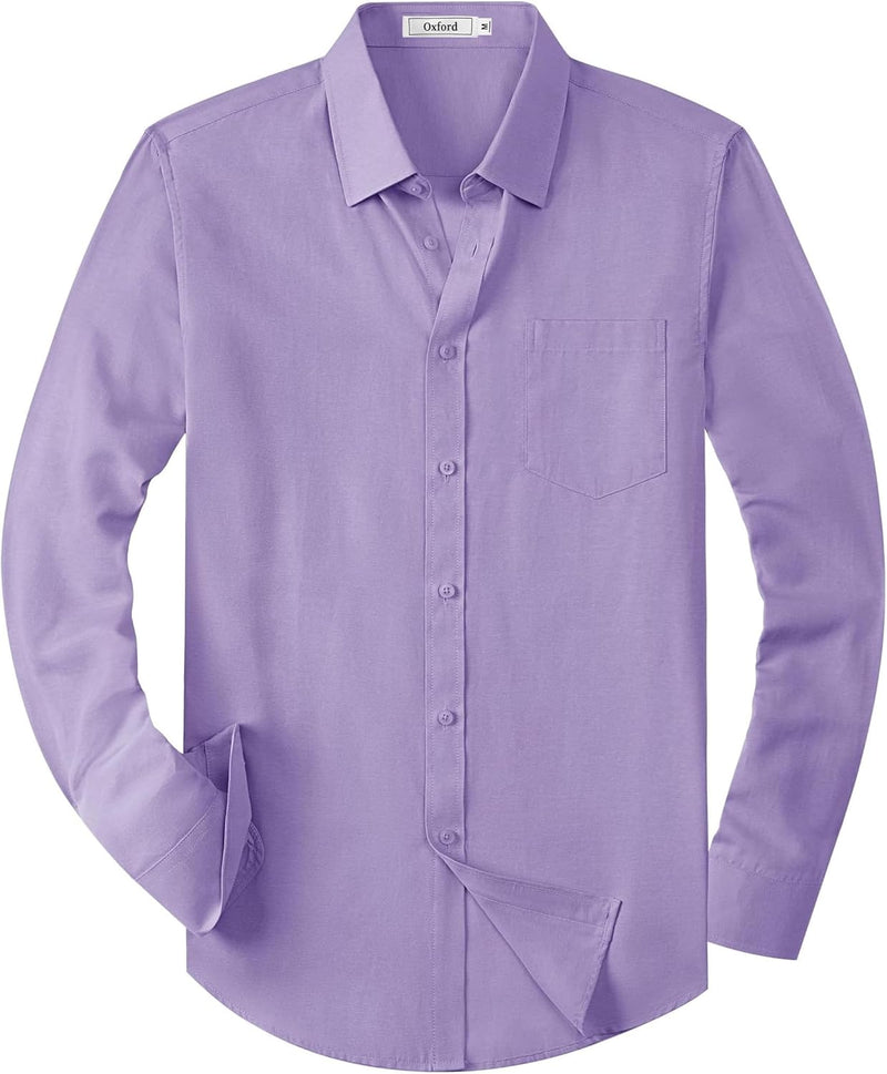 Mens Oxford Shirts Long Sleeve Business Casual Cotton Dress Shirt Wedding Dating Party Button Down Tops with Pocket-81