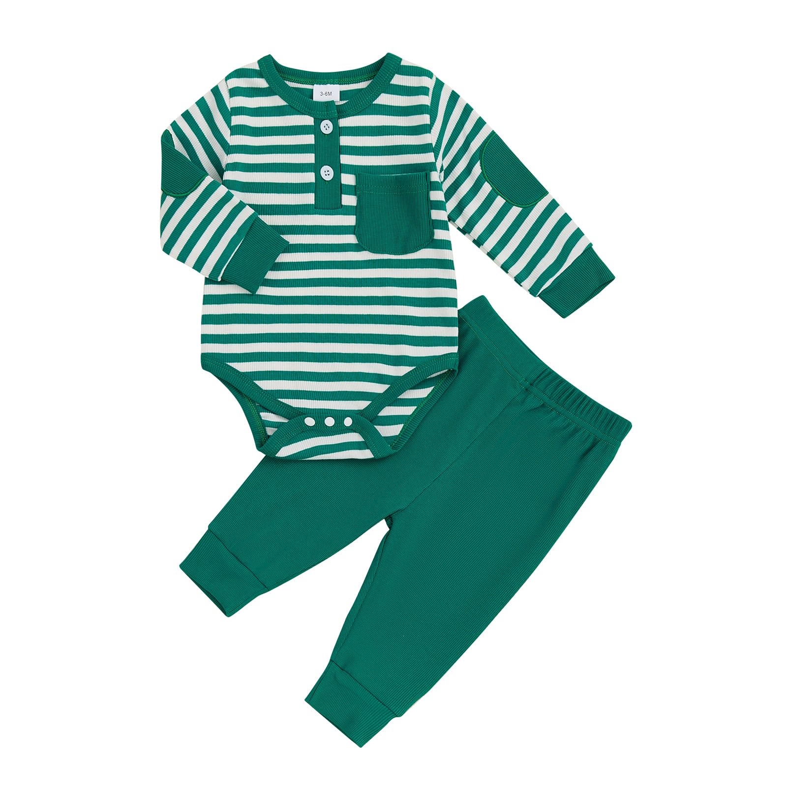 fhutpw Baby Boy Clothes 3 6 12 18 Months Ribbed Knitted Long Sleeve Romper and Pants Sets Newborn Fall Splicing Color Outfits