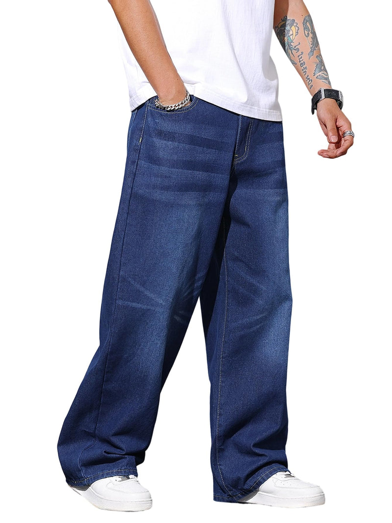 Mens Wide Leg Baggy Jeans Y2k Casual Fashion Loose Denim Pants Work Office Streetwear-78