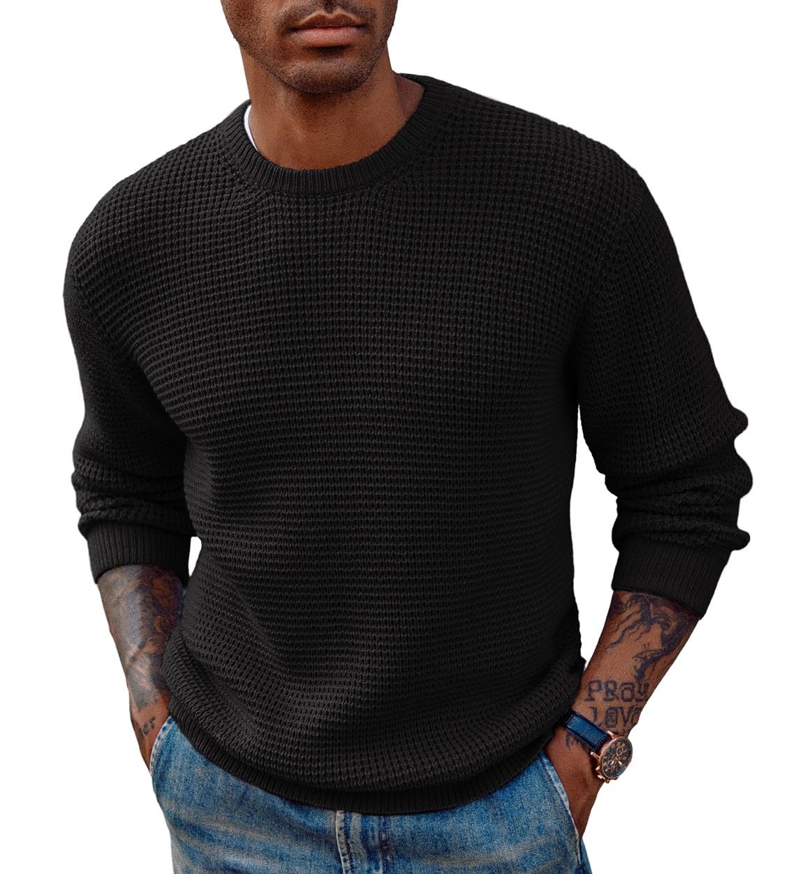 PJ PAUL JONES Mens Pullover Sweater Waffle Textured Long Sleeve Knitted Sweaters-12