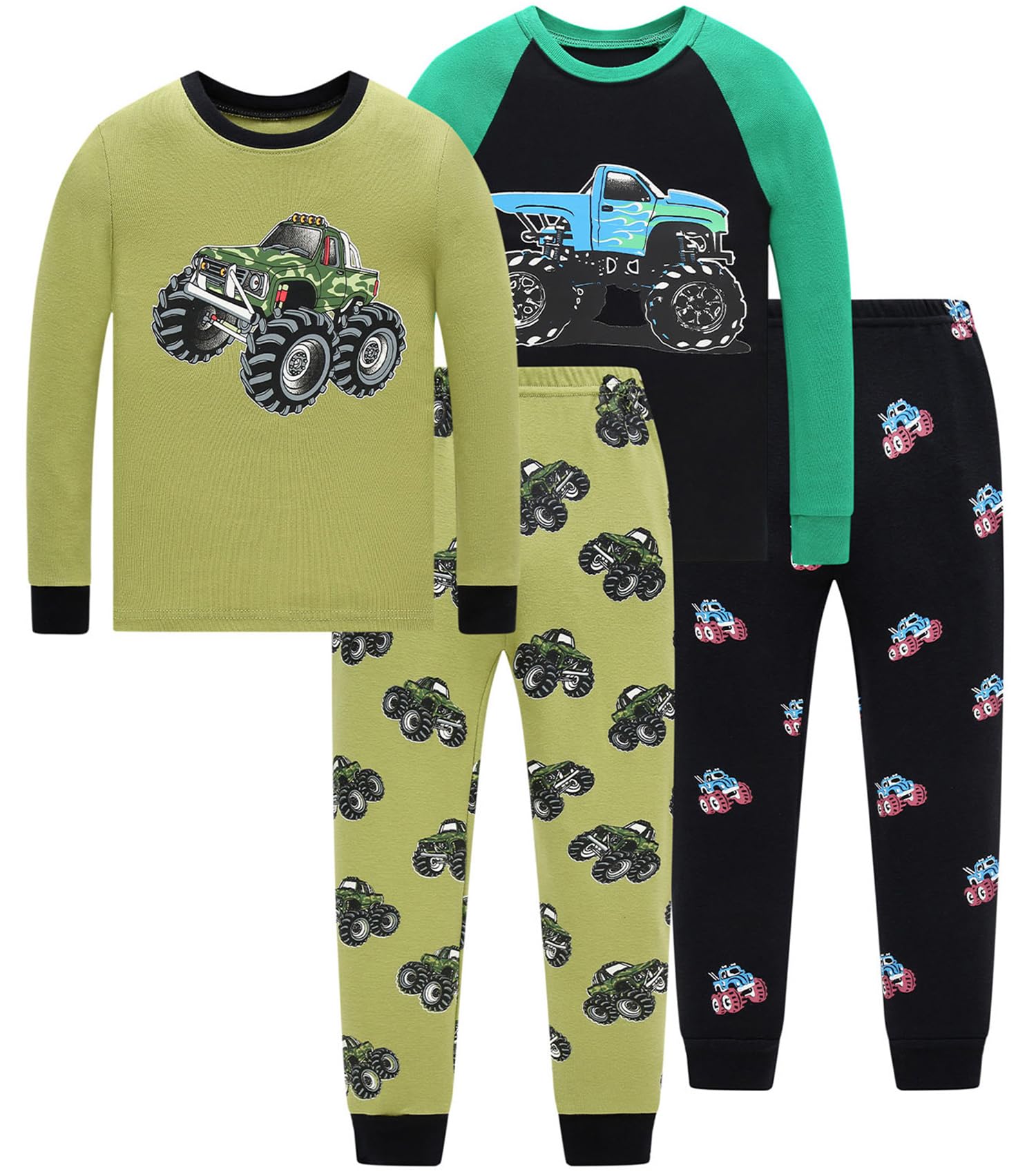 Little bety 4 Pieces Boys Pajamas Toddler Boys Long Sleeve Cotton Pjs Kids Sleepwear Sets 24Months-12Years