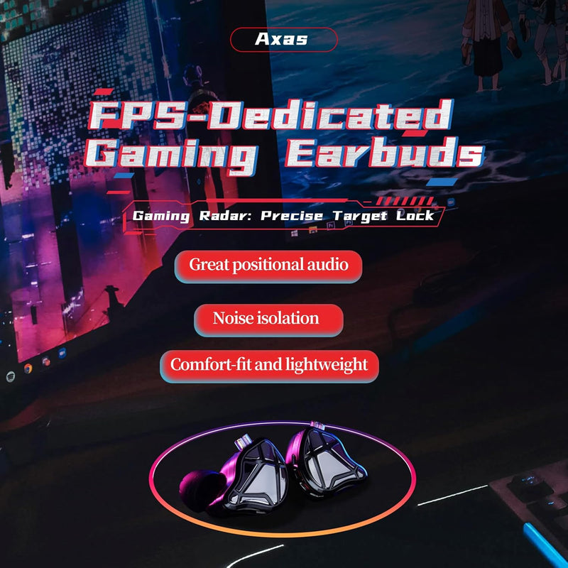 KZ Axas Gaming Earbuds Wired with Mic for PS4 PC Xbox PS5, Noise Isolation IEM for Gaming with Low Latency, Comfort-Fit Earphones for Laptop, Consoles and Mobile (Black, Mic)