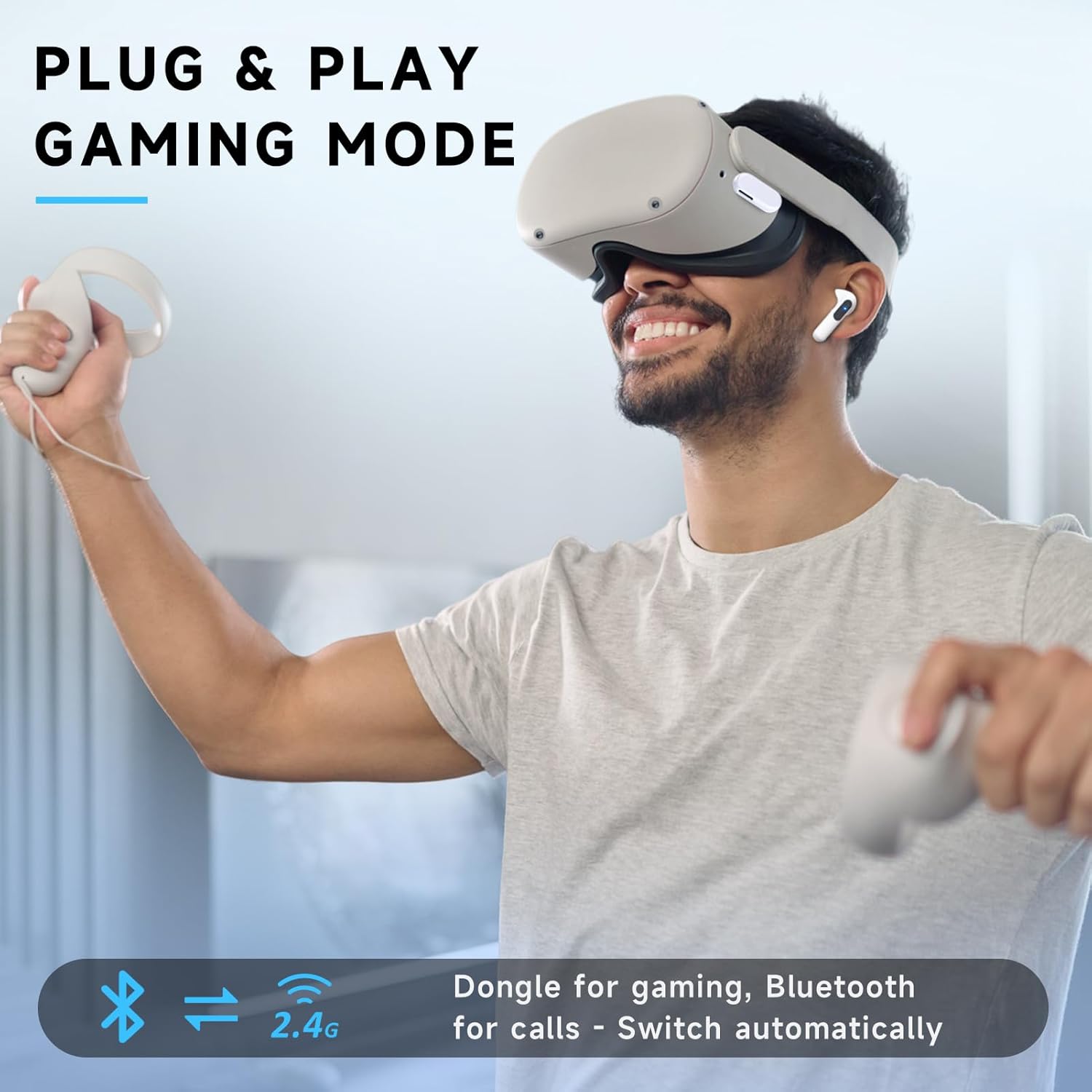 RYR Wireless Gaming Earbuds, 20ms Low Latency, Gaming Earbuds with Noise Cancelling Mic, 2.4Ghz & Bluetooth, LED Display, 36H Playtime for Meta Quest 3/2, PS5, PS4, VR, Switch, Steam Deck, PC, Phone