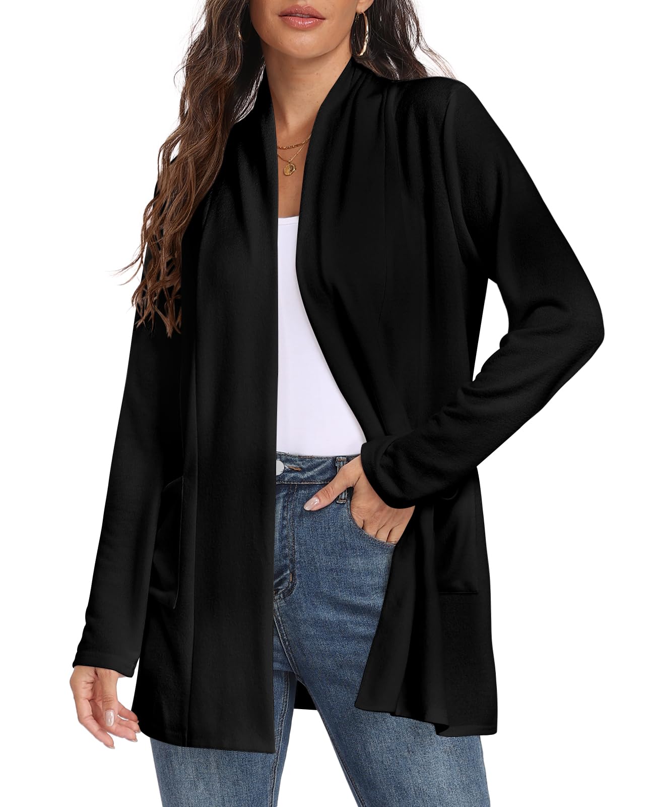 Womens Long Sleeve Lightweight Cardigan Open Front Casual Draped Cardigans with Pockets-12