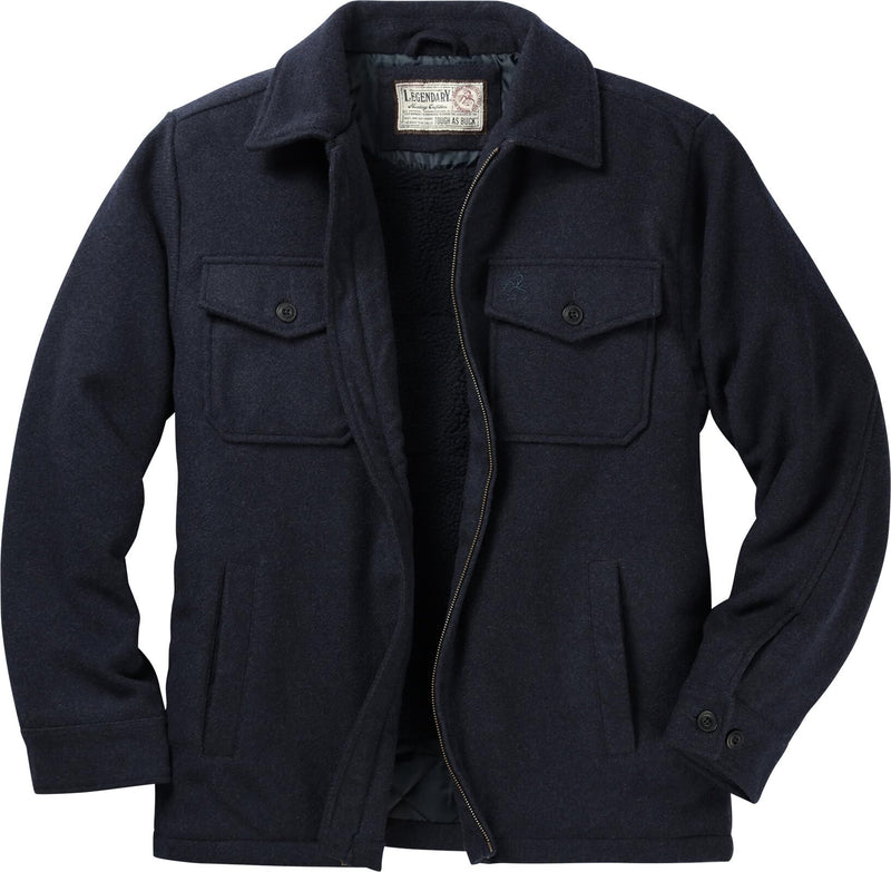 Legendary Whitetails Men's Wool Blend Jacket Quilted Satin Insulated Sleeves Sherpa Lined-2