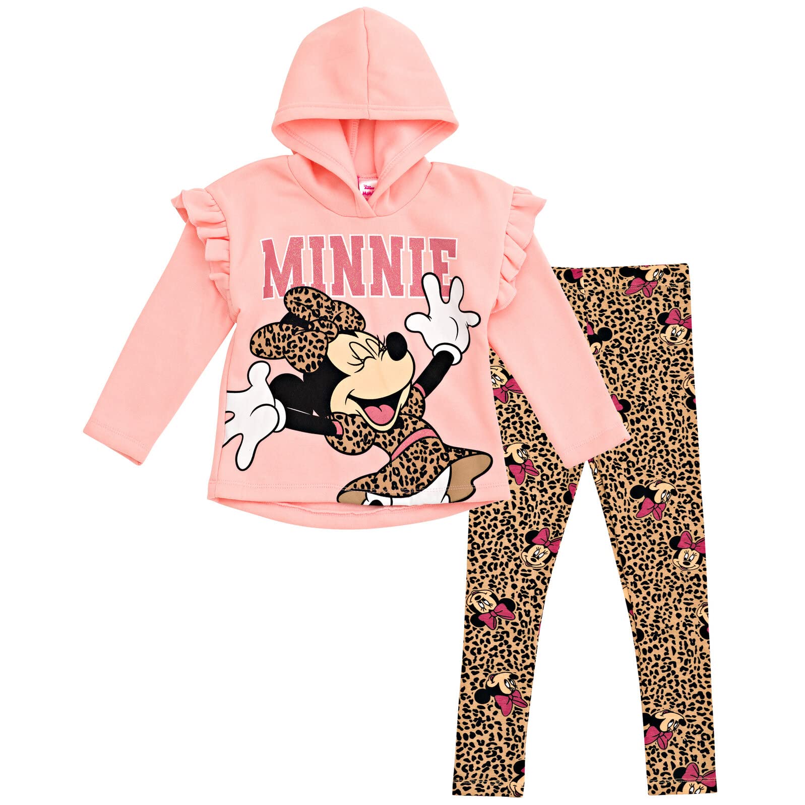 Disney Minnie Mouse Fleece Pullover Crossover Hoodie and Leggings Outfit Set Infant to Big Kid Sizes (12 Months - 14-16)