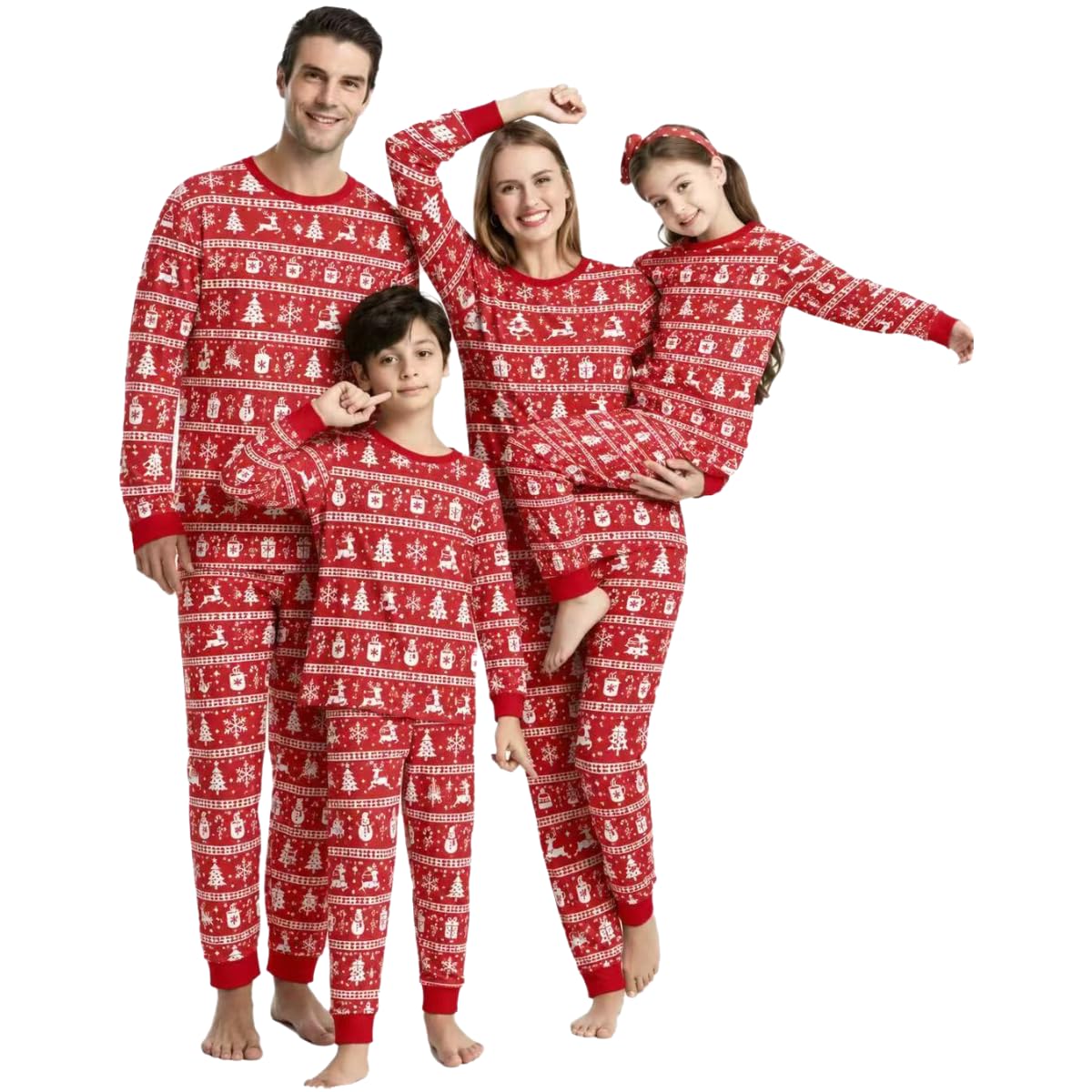 lohill Christmas Pajamas for Family, Womens Sanda Claus Snow Print Xmas Pjs Pajamas matching christmas pjs