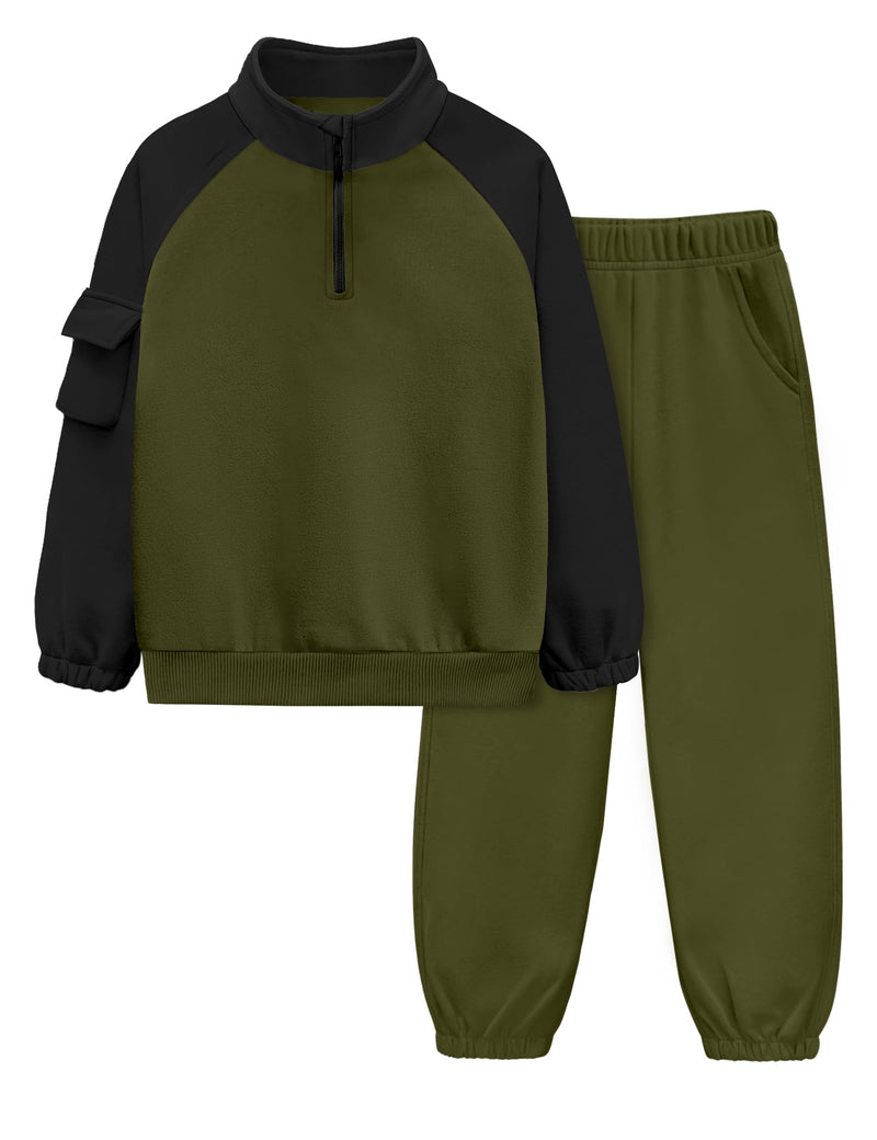 ADIRUN Boys Clothes Quarter Zip Long Sleeve with Pocket Sweatshirt Pants 2Pcs Color Block Fall Winter Outfits Set 6-12T