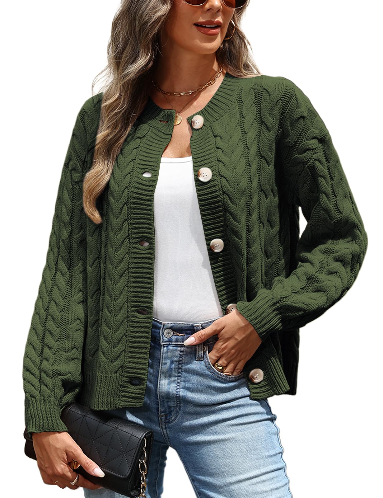 CiCiBird Womens Fall Cardigan Sweaters Casual Cable Knit Button Jackets Long Sleeve Open Front Outwear Coat-2
