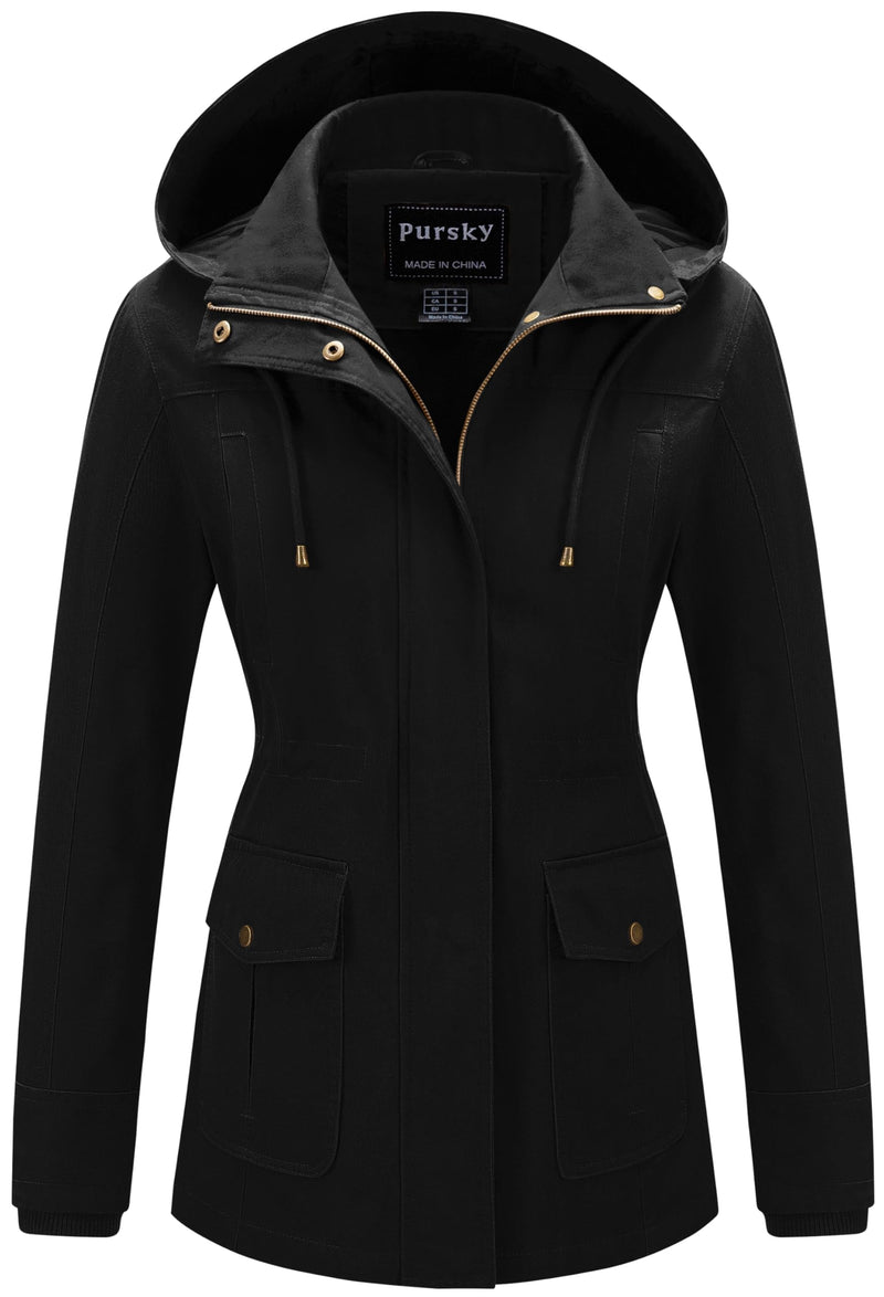 Pursky Women's Cotton Anorak Jacket Lightweight Casual Military Jackets Safari Utility Coats With Removable Hood-4