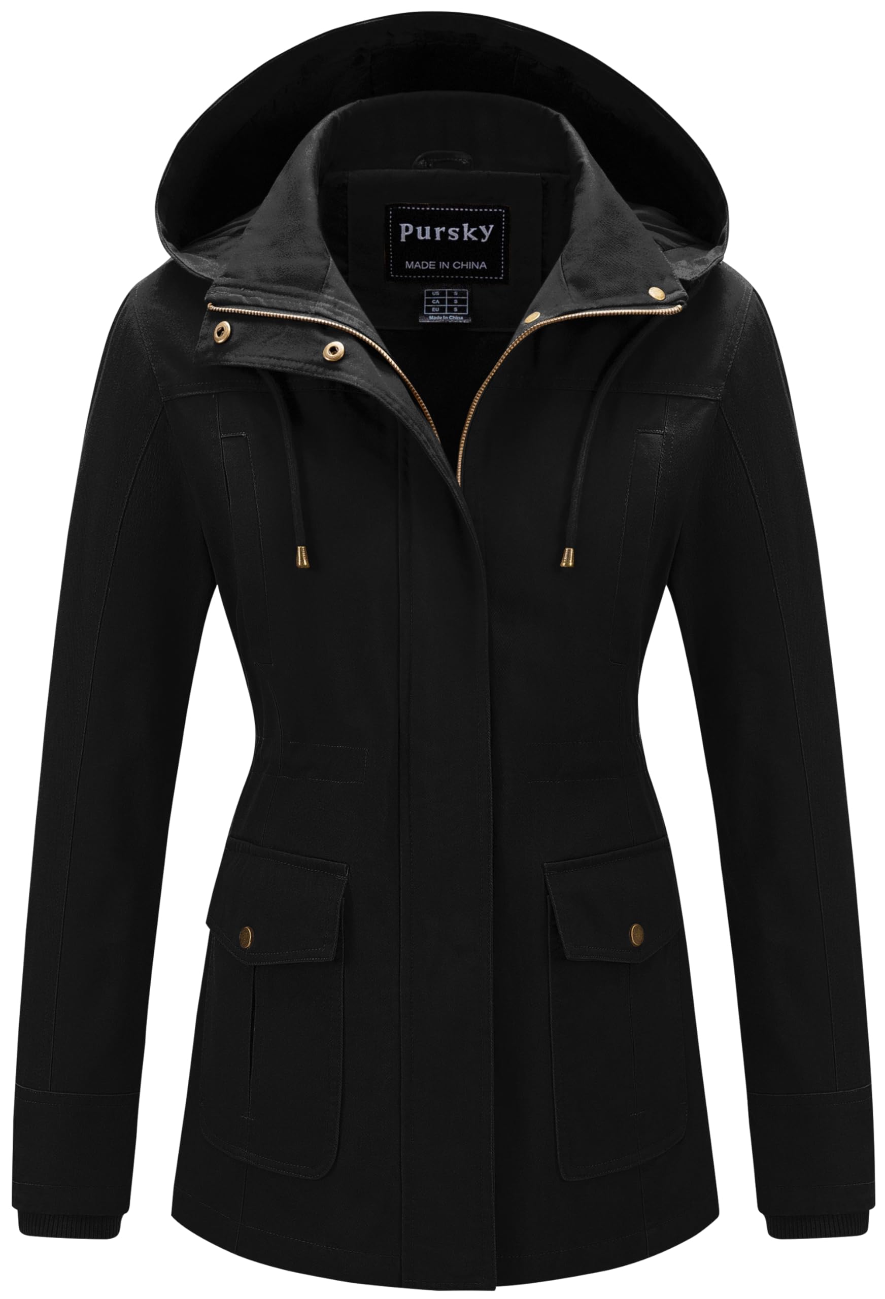 Pursky Women's Cotton Anorak Jacket Lightweight Casual Military Jackets Safari Utility Coats With Removable Hood-48