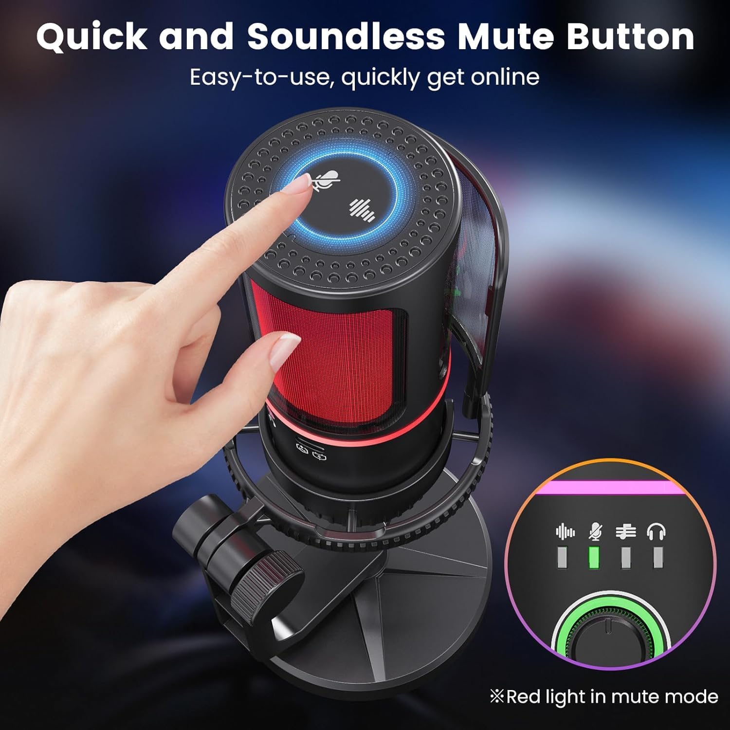SINWE Gaming Microphone with Noise Cancelation & Gain Control- USB PC Mic for Streaming, Gaming, Podcasts, PC, PS4 -Includes Pop Filter, Shock Mount, Quick Mute & RGB Lighting