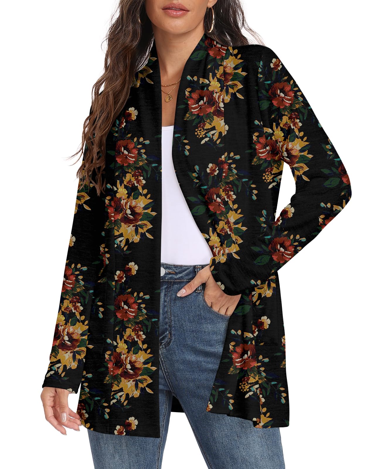 Womens Long Sleeve Lightweight Cardigan Open Front Casual Draped Cardigans with Pockets-43