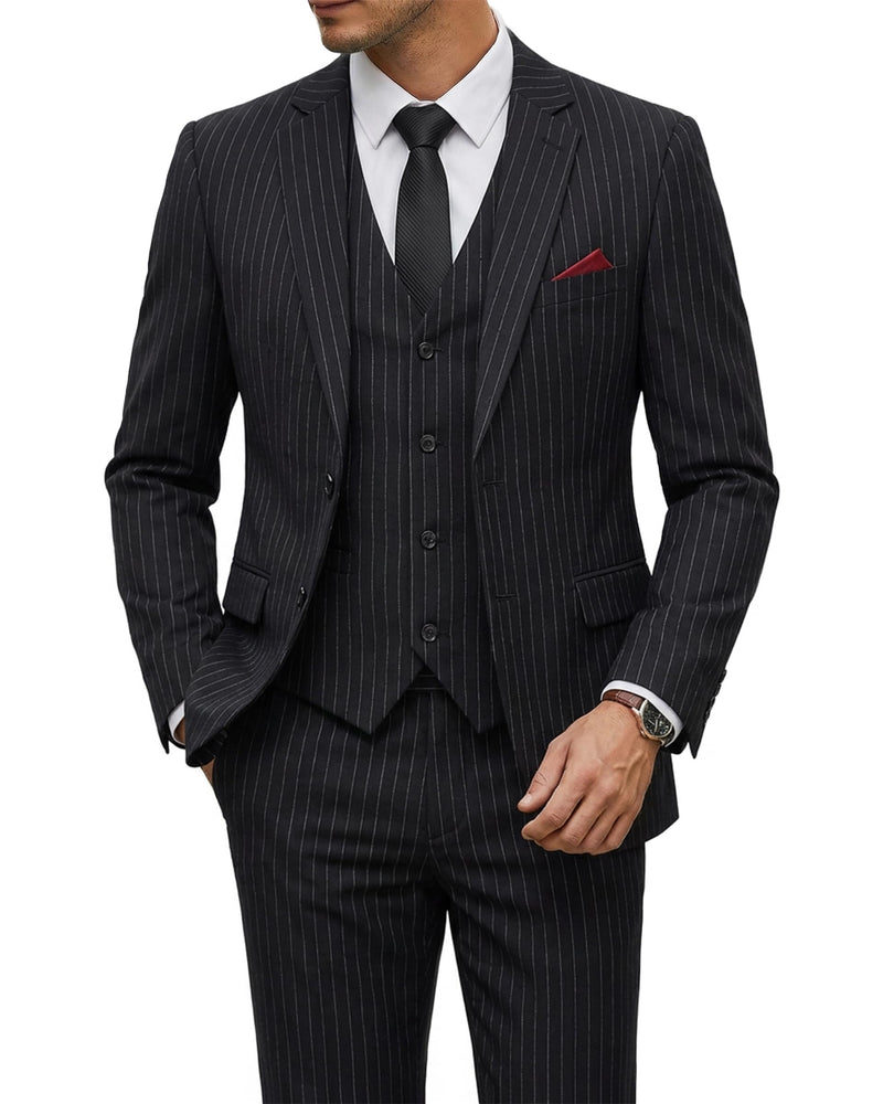 YND Men's 3 Piece Suit Set with Tie, 2 Button Slim Fit Solid Blazer Jacket Vest Pants, Business Wedding Party Suits for Men-47