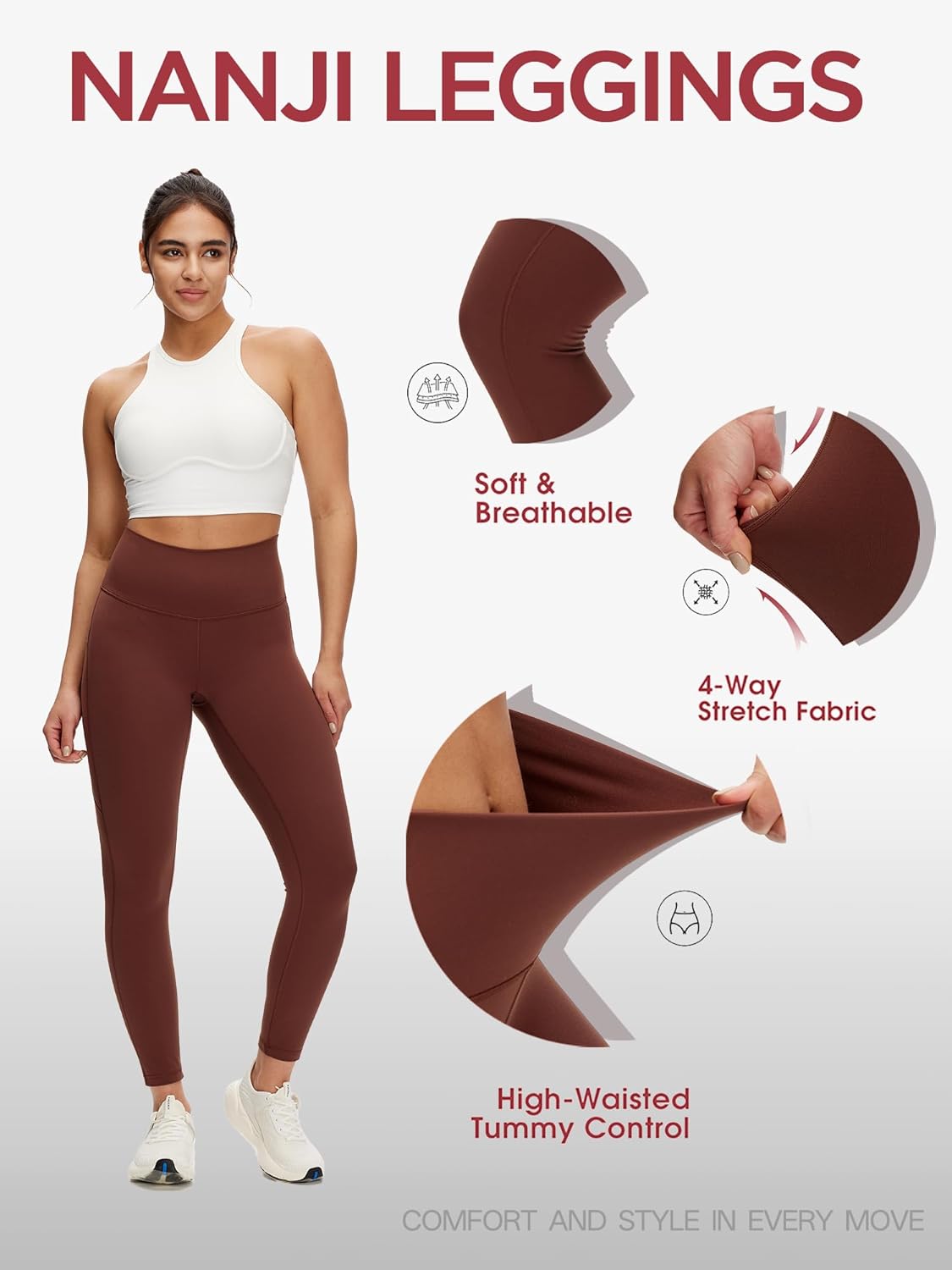 NANJI High Waisted Leggings with Pockets for Women - Buttery Soft, Stretch Yoga Pants, Squat Proof Casual Workout Leggings