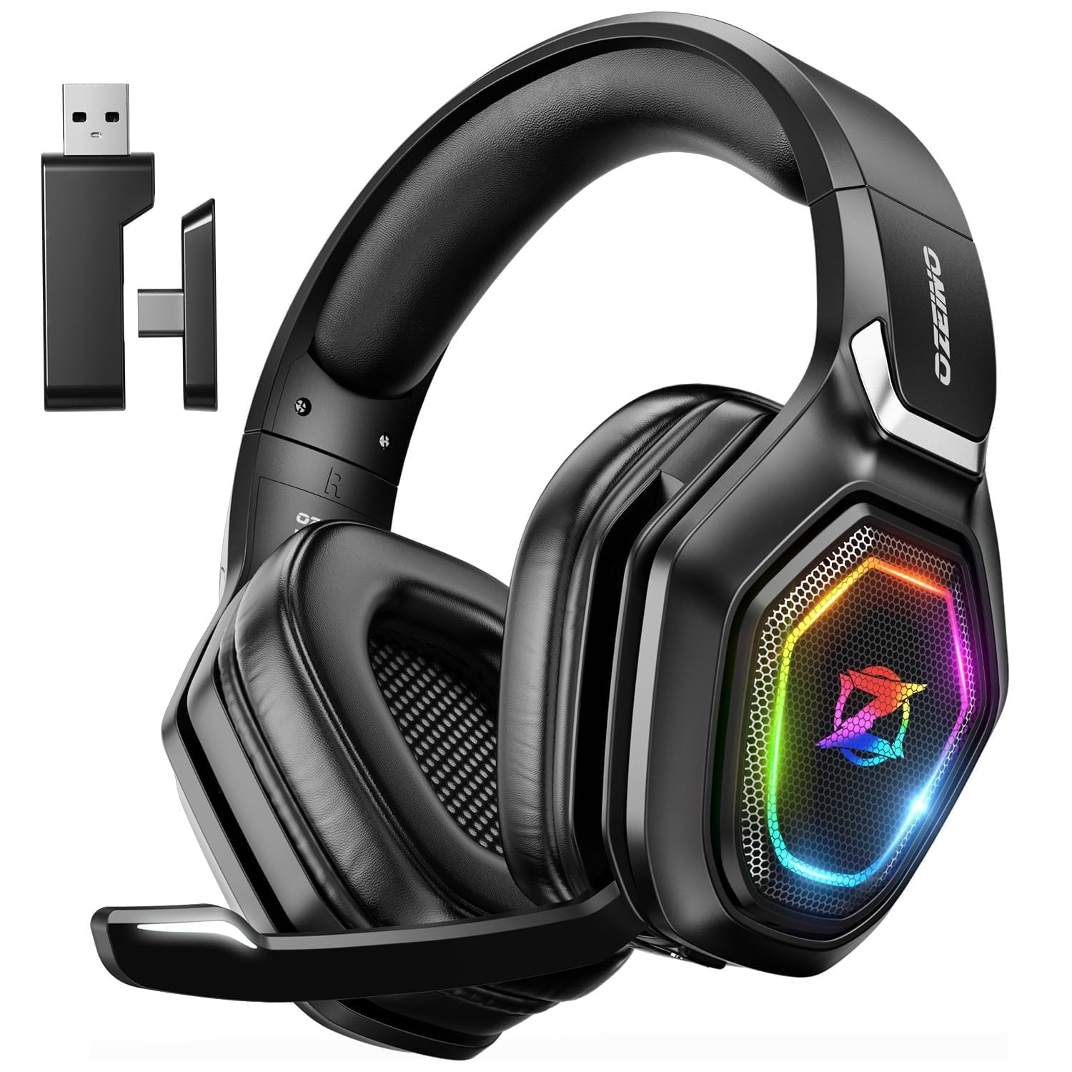 Ozeino 2.4GHz Wireless Gaming Headset for PC, Ps5, Ps4 - Lossless Audio USB & Type-C Ultra Stable Gaming Headphones with Flip Microphone, 40-Hr Battery Gamer Headset for Switch, Laptop, Mobile, Mac