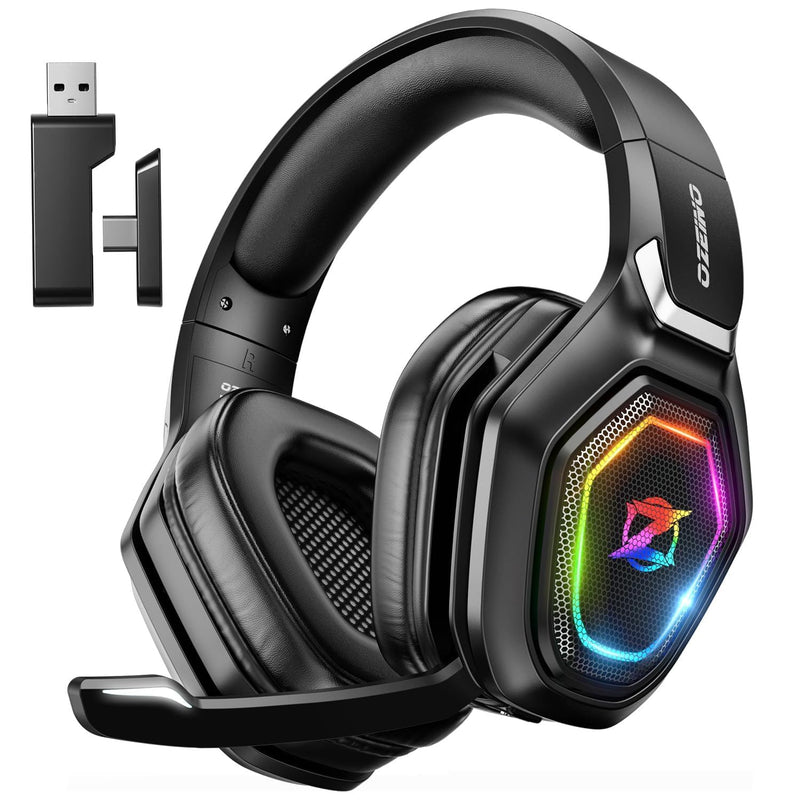 Ozeino 2.4GHz Wireless Gaming Headset for PC, Ps5, Ps4 - Lossless Audio USB & Type-C Ultra Stable Gaming Headphones with Flip Microphone, 40-Hr Battery Gamer Headset for Switch, Laptop, Mobile, Mac