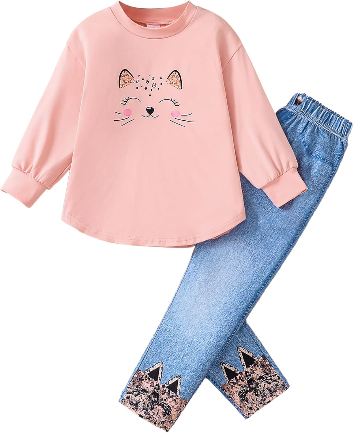 VeryNew Toddler Girl Clothes Sets, 2Pcs Cute Fall Outfit for Little Girls, Long Sleeve Top & Pants for Size 4-8T