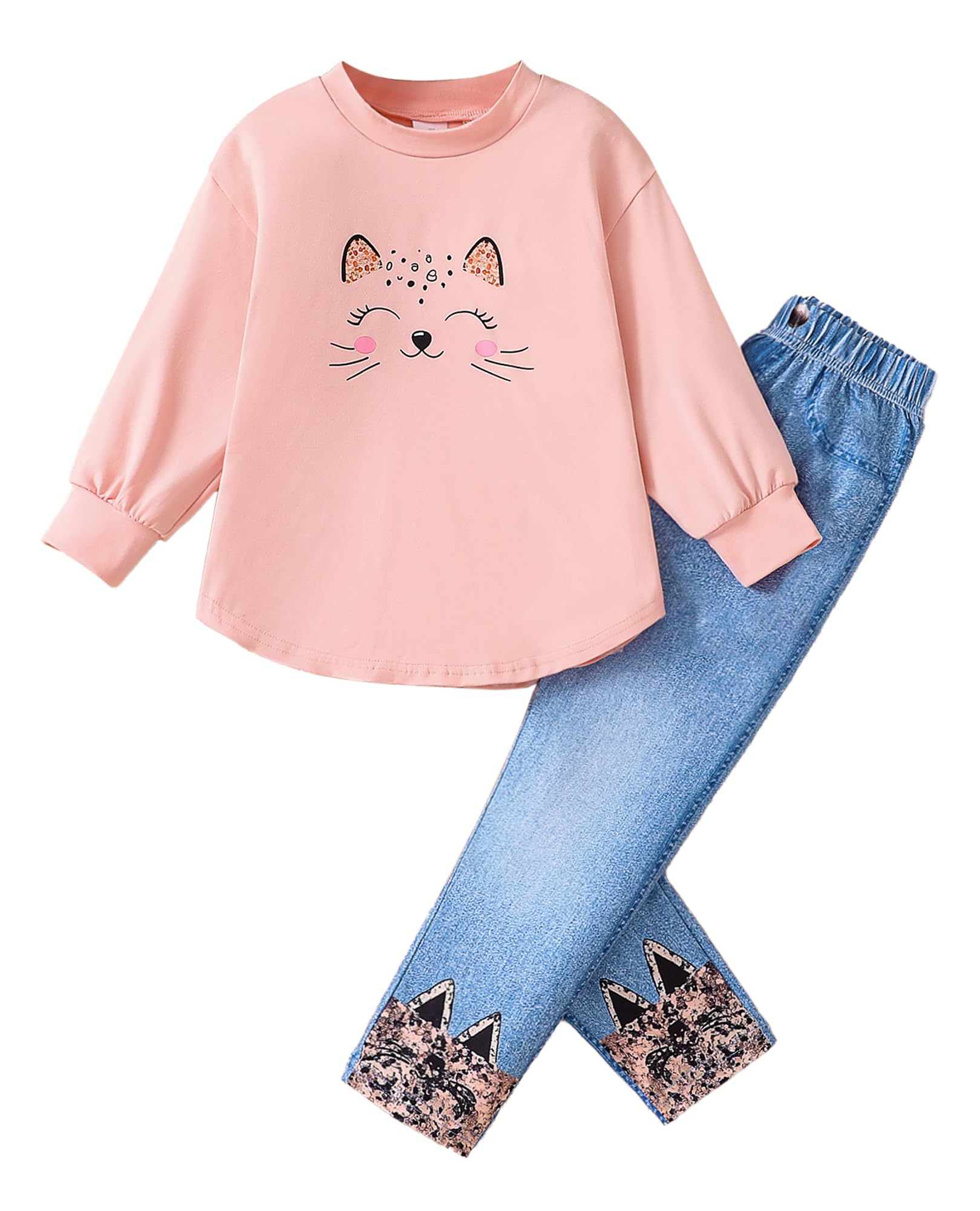 VeryNew Toddler Girl Clothes Sets, 2Pcs Cute Fall Outfit for Little Girls, Long Sleeve Top & Pants for Size 4-8T-36