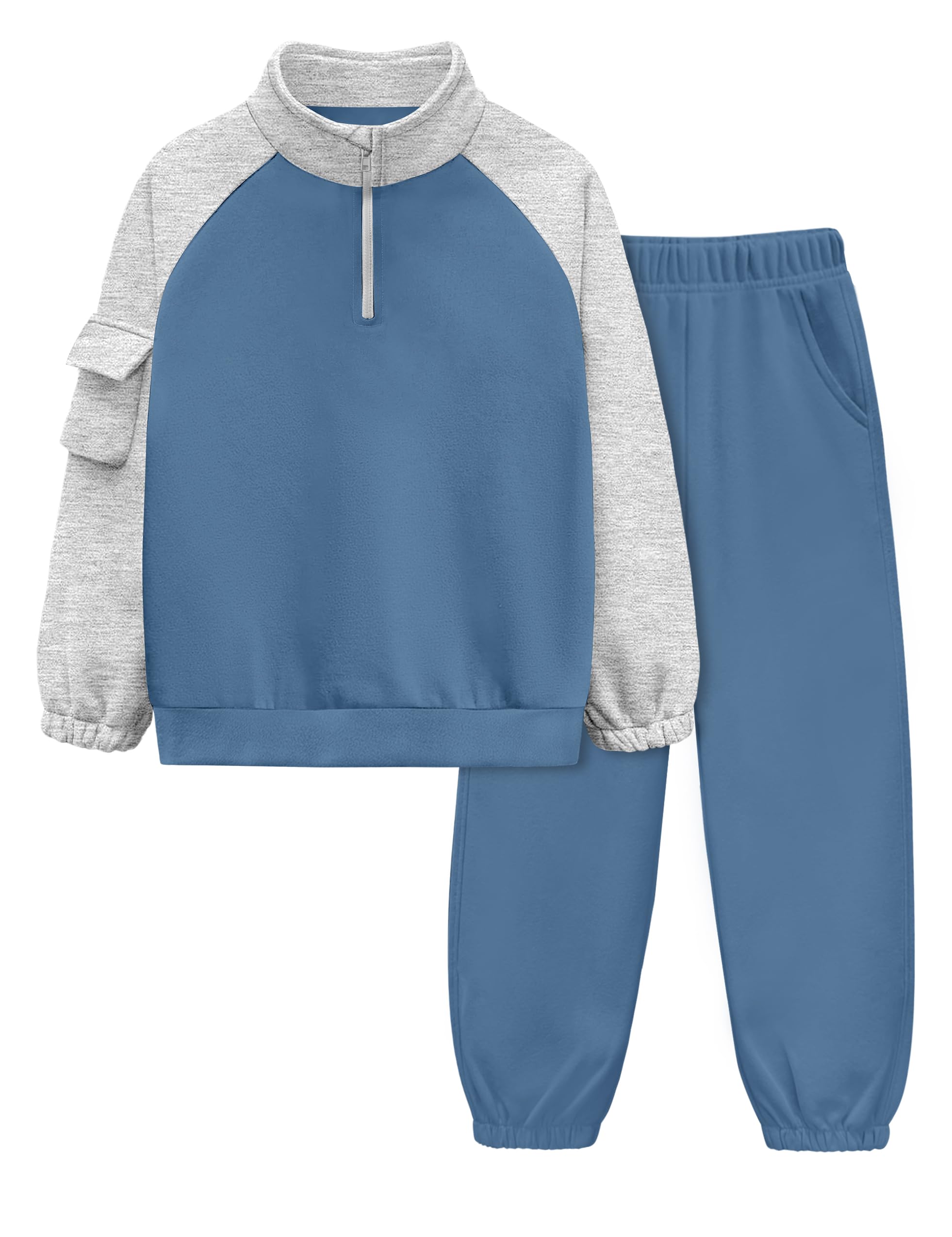 ADIRUN Boys Clothes Quarter Zip Long Sleeve with Pocket Sweatshirt Pants 2Pcs Color Block Fall Winter Outfits Set 6-12T