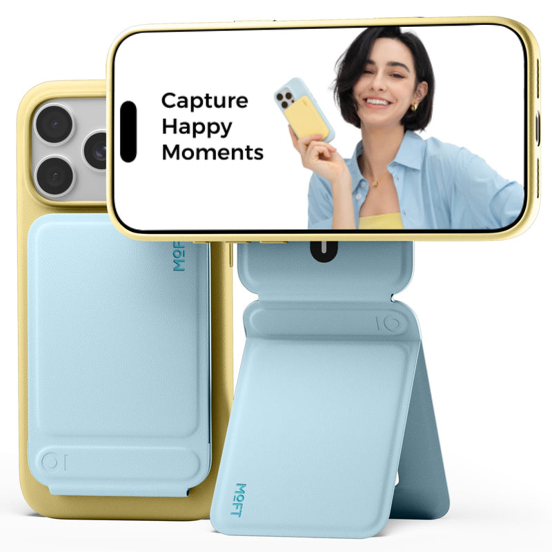 MOFT Phone Tripod Stand Selfie Stick for iPhone, Multi-Angles iPhone Stand, Lightweight & Portable Phone Holder, Strong Magnets, MOVAS Vegan Leather, Travel Essentials, Seafoam (Without Card Slot)