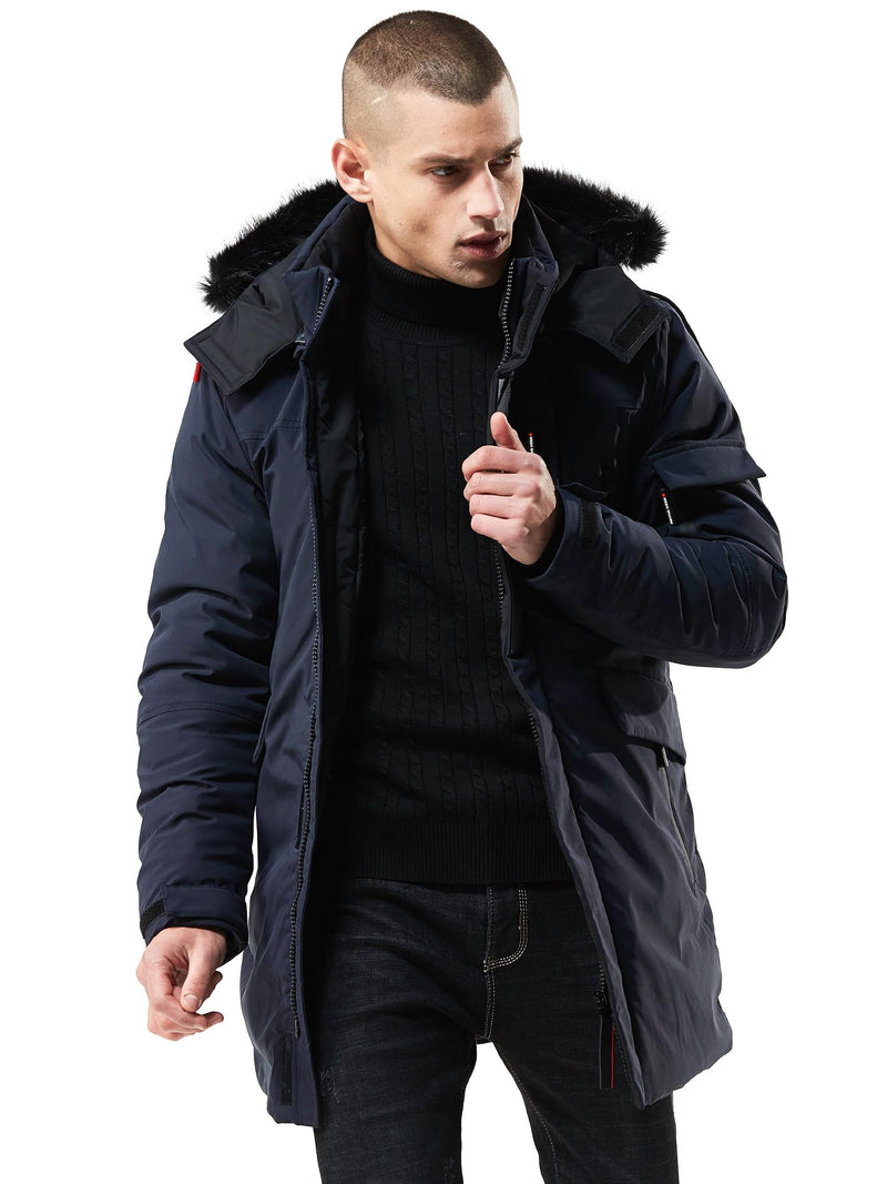 WEEN CHARM Men's Warm Parka Ski Jacket Water Resistant Puffer Jacket Long Winter Coat with Removable Faux Fur Hood-10