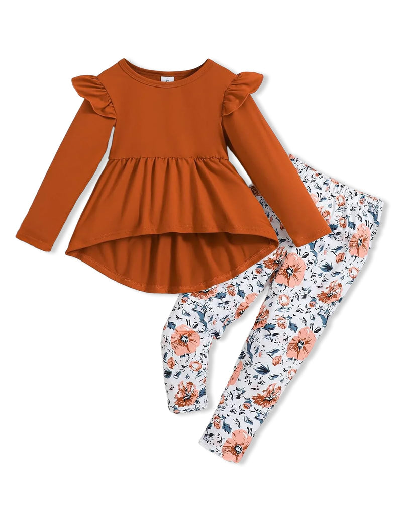 Doresbebe Toddler Girl Clothes Kid Fall Outfit Ruffle Sleeve Shirt Top Floral Pants Winter Clothing Set