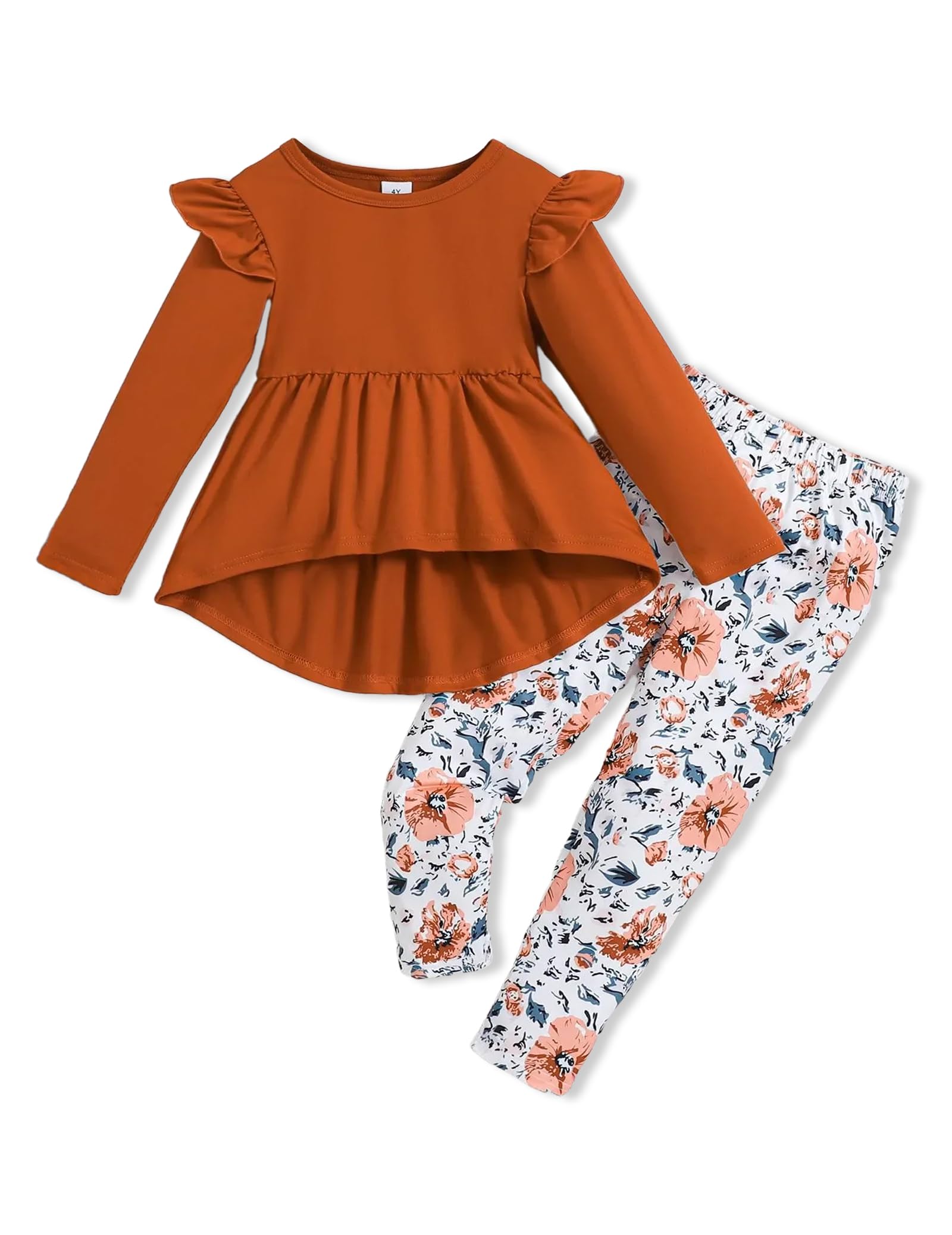 Doresbebe Toddler Girl Clothes Kid Fall Outfit Ruffle Sleeve Shirt Top Floral Pants Winter Clothing Set