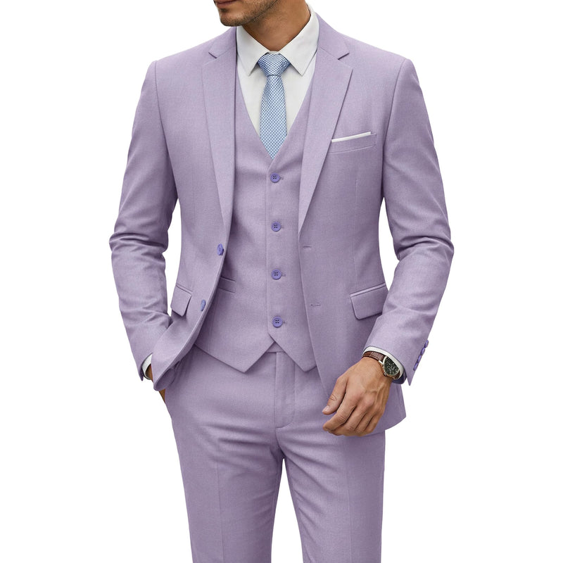 YND Men's 3 Piece Suit Set with Tie, 2 Button Slim Fit Solid Blazer Jacket Vest Pants, Business Wedding Party Suits for Men-93