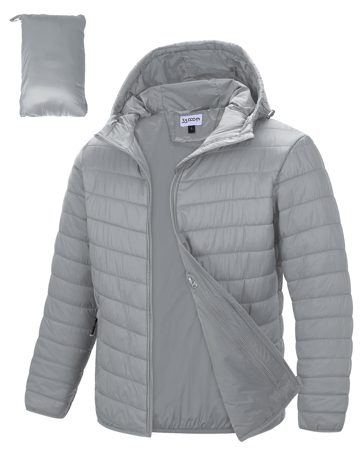 33,000ft Men's Packable Hooded Puffer Jacket Lightweight Warm Winter Coat