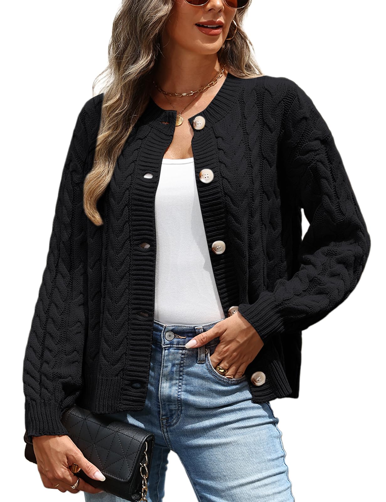 CiCiBird Womens Fall Cardigan Sweaters Casual Cable Knit Button Jackets Long Sleeve Open Front Outwear Coat