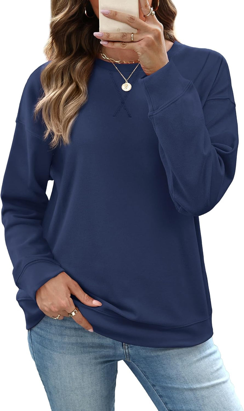 RUMIA Women's Crew Neck Sweatshirt Loose Pullover Long Sleeve Shirts Soft Tops for Women Fall Clothes 2025-4