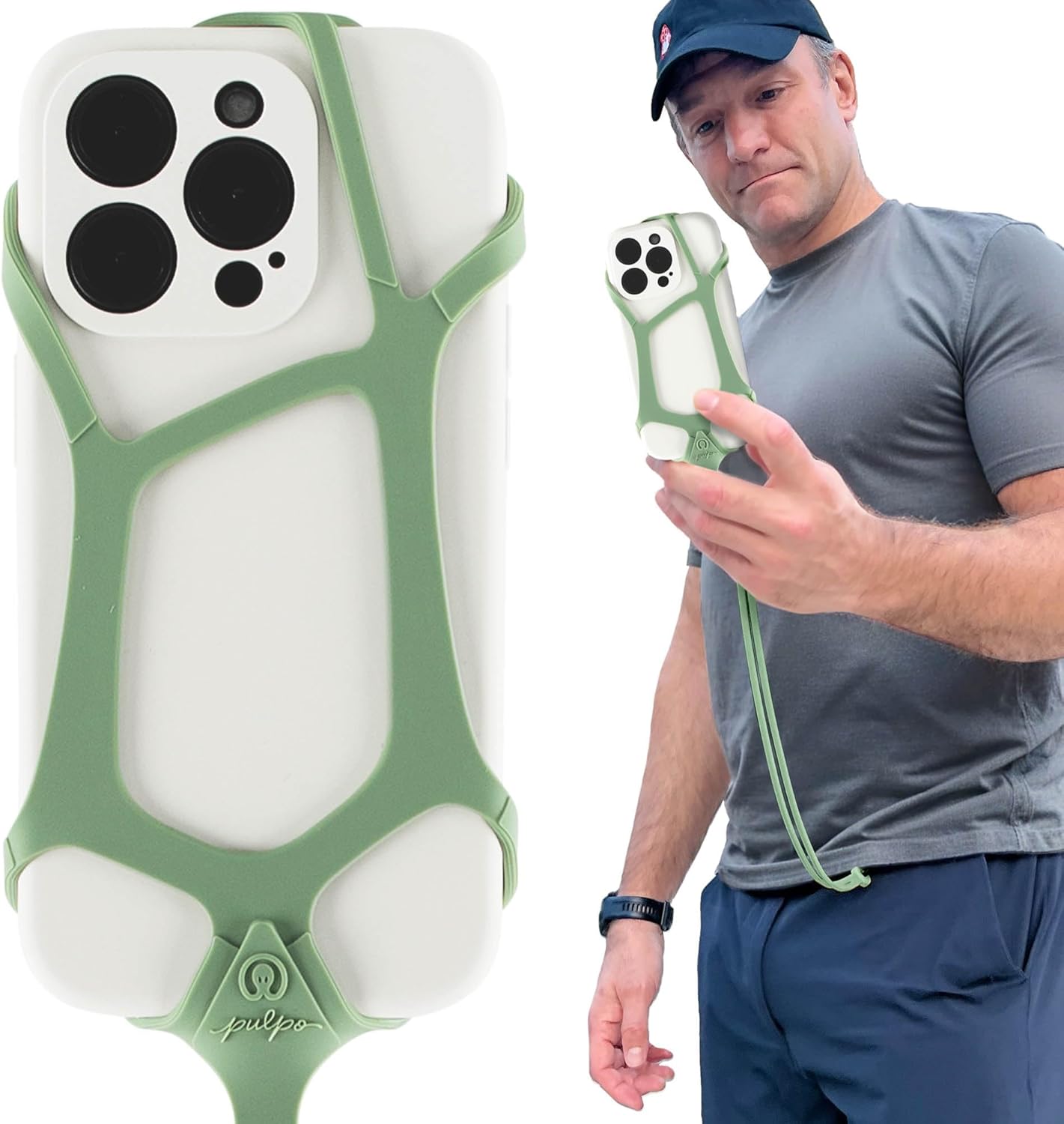 Pulpo Safety Cell Phone Lanyard Green Fits Smartphones 6.1 to 6.8” - Anti Theft Phone Strap for Men & Women, Lanyards for Phones, Hiking Phone Holder & Cellphone Lanyard, Silicone Crossbody Straps