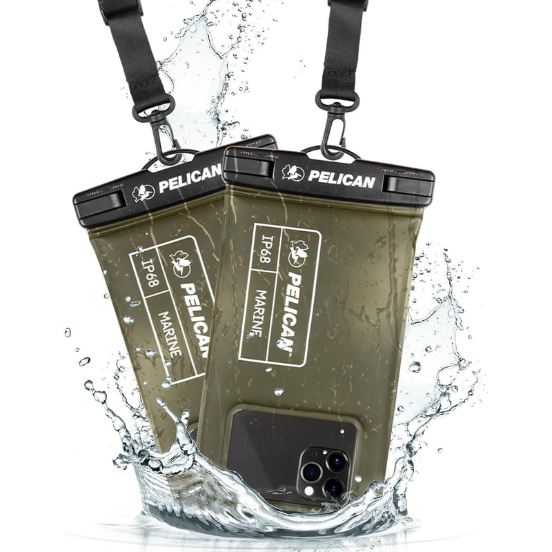 Pelican 2 Pack Marine Waterproof Phone Pouch (Regular) -Black/Hi-Vis Yellow | Touchscreen IP68 Floating Waterproof Phone Case w/Detachable Lanyard - Fits All Phones - Beach Cruise Ship Travel Essentials