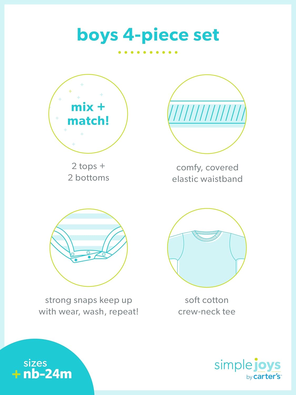 Simple Joys by Carter's baby-boys 4-piece Bodysuit, Top, and Pant Set