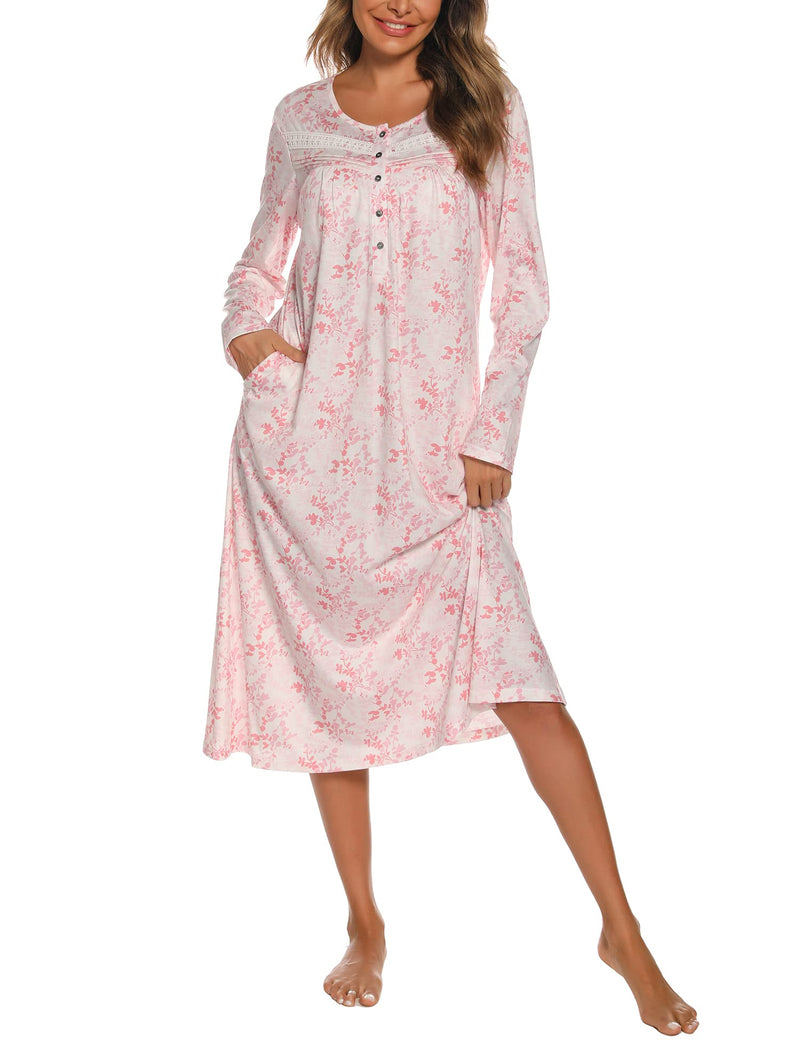 YOZLY Nightgowns for Women Soft Cotton Long Sleeve Night Gwon with Pockets-17