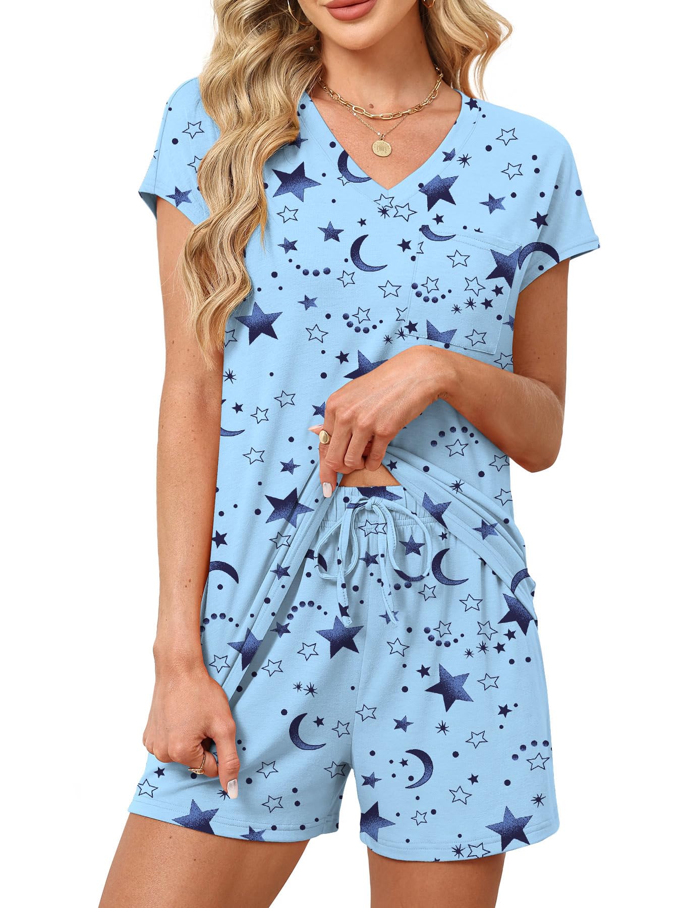 RUMIA Pajamas for Women 2 Piece Cap Sleeve Lounge Short Sets with Pockets (S-3XL)-33