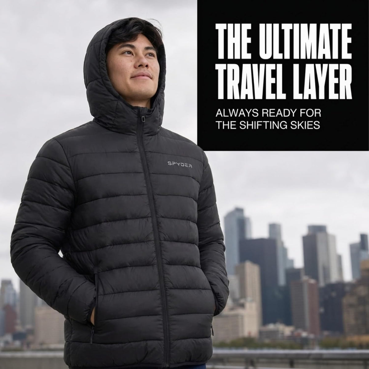 Spyder Puffer Jacket Men - Packable Lightweight Quilted Hooded Winter Coat