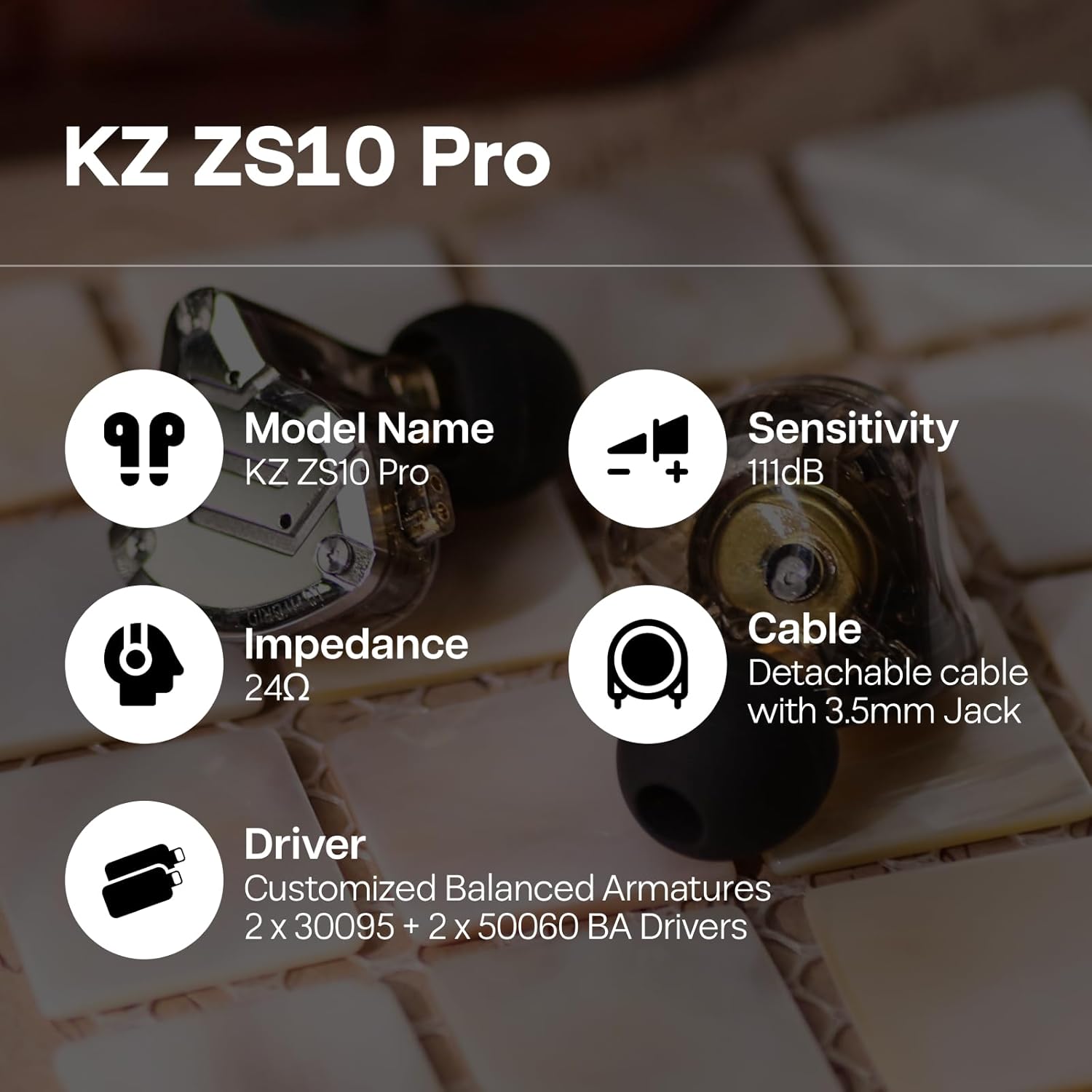 Linsoul KZ ZS10 Pro, 4BA+1DD 5 Driver in Ear Monitor, HiFi Wired Earbuds, Gaming Earbuds, Hybrid IEM Earphones with Stainless Steel Faceplate, Detachable Cable for Musician(Without Mic, Black)