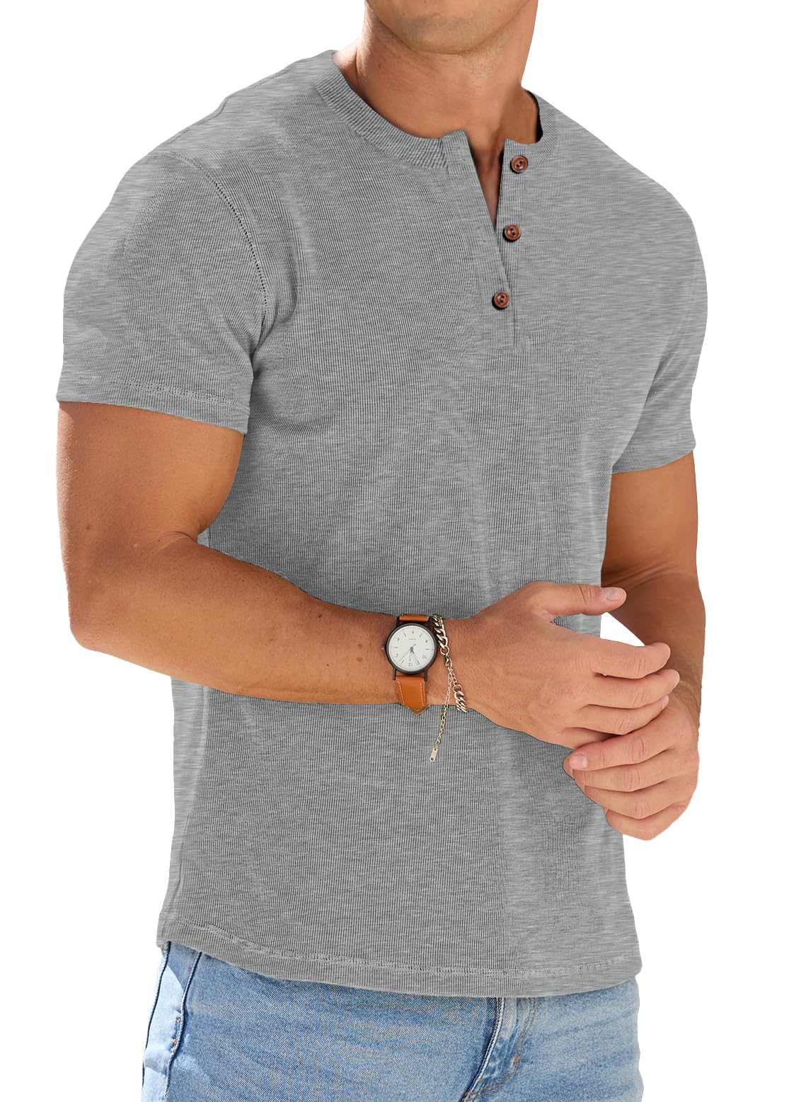 Sailwind Mens Muscle Henley Shirts Lightweight Workout T-Shirt Gym Tee Athletic Short Sleeve with Button