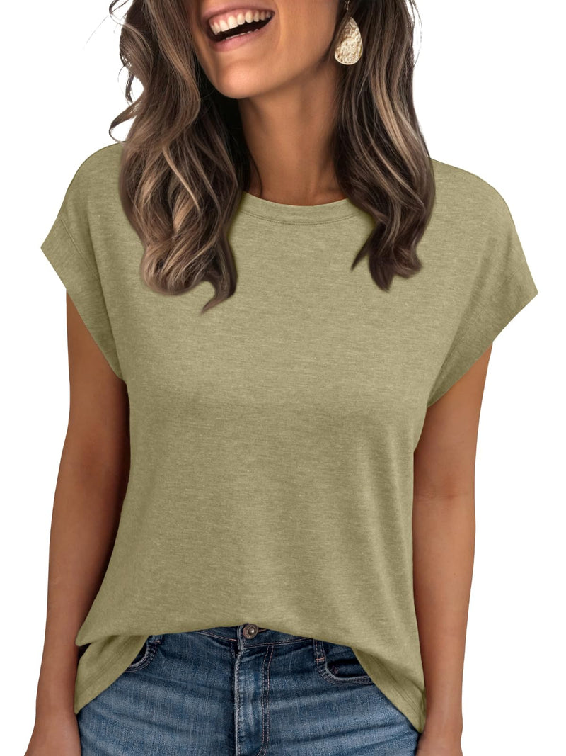 AUTOMET Women's Cap Sleeve Tops for Summer - Soft Stretchy Versatile Shirts for Office Casual Date Everyday Wear