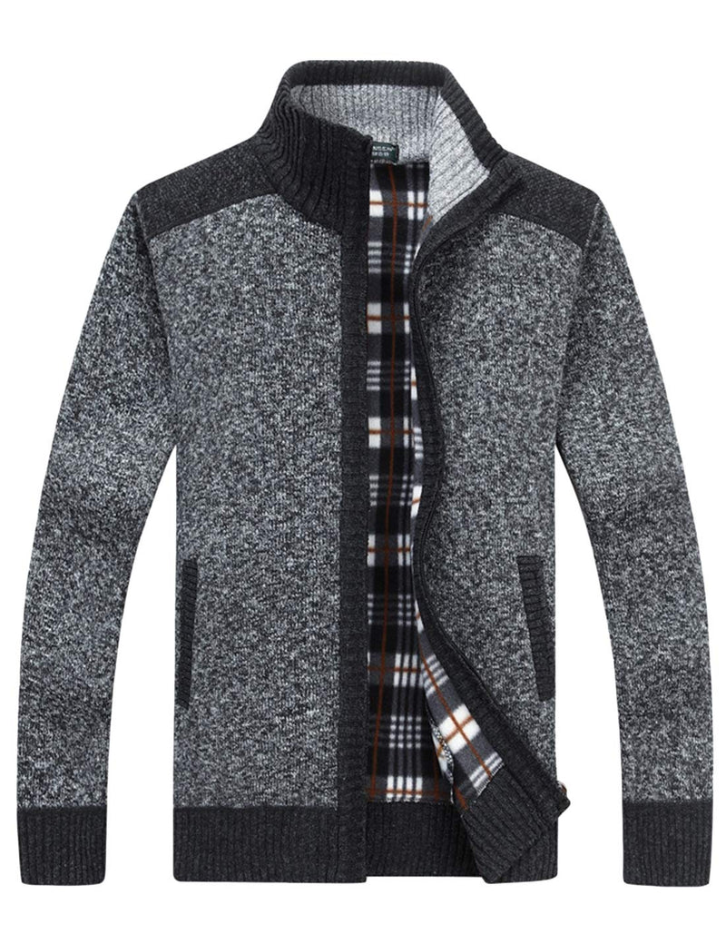 Yeokou Men's Casual Slim Full Zip Thick Knitted Cardigan Sweaters with Pockets-18