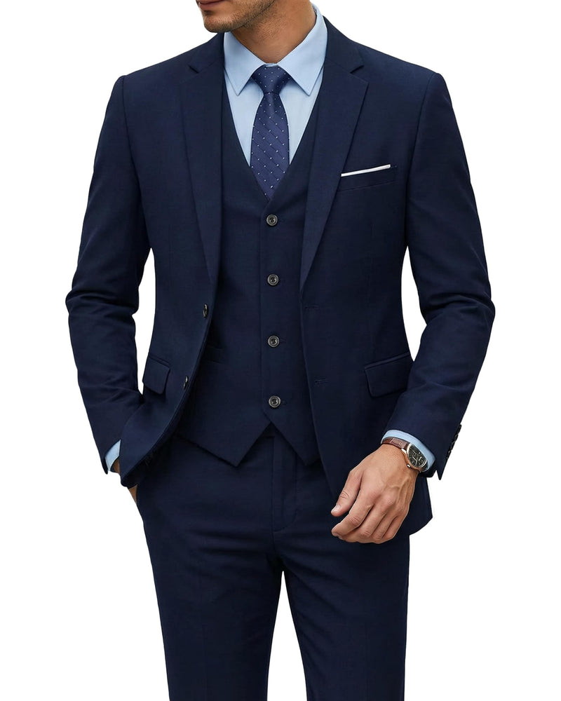 YND Men's 3 Piece Suit Set with Tie, 2 Button Slim Fit Solid Blazer Jacket Vest Pants, Business Wedding Party Suits for Men-75