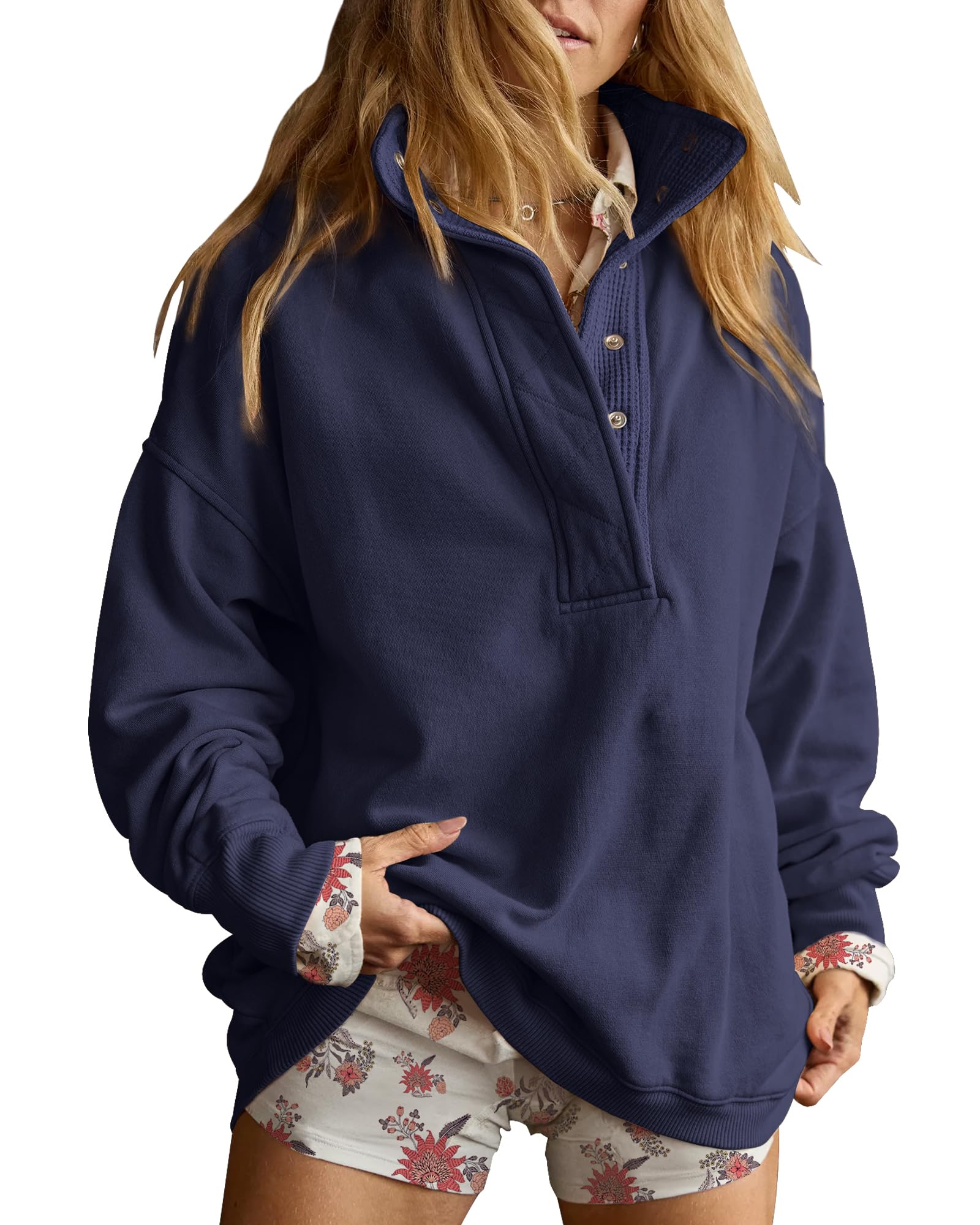 Gacaky Sweatshirt for Women Oversized Casual Long Sleeve Button Henley Neck Pullover Tops Fashion Outfits Clothes-13