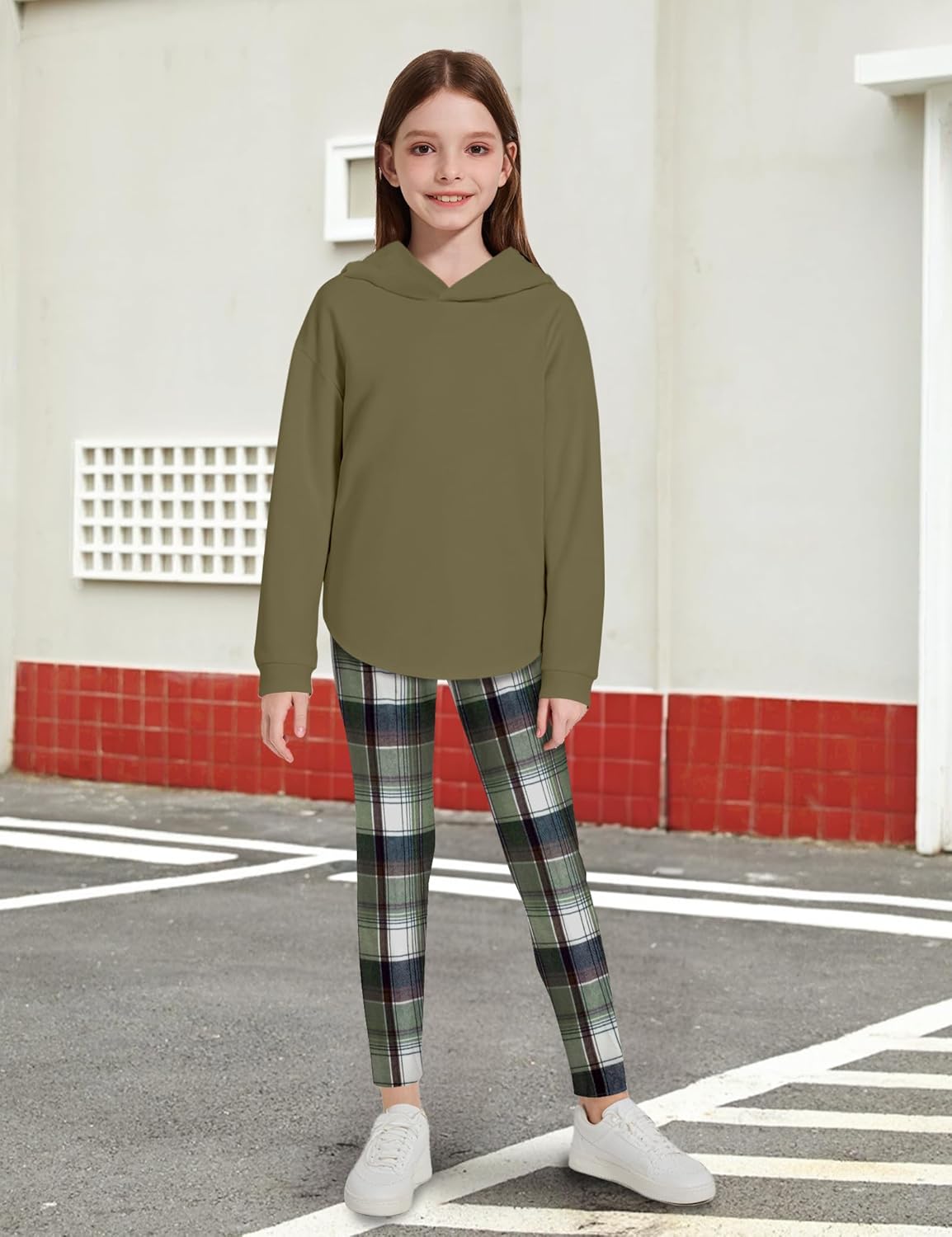 Fuermos Girls Clothes Sets Hooded Sweatshirt and Plaid Pants 2 Piece Girls Fall Outfits 6-14 Years