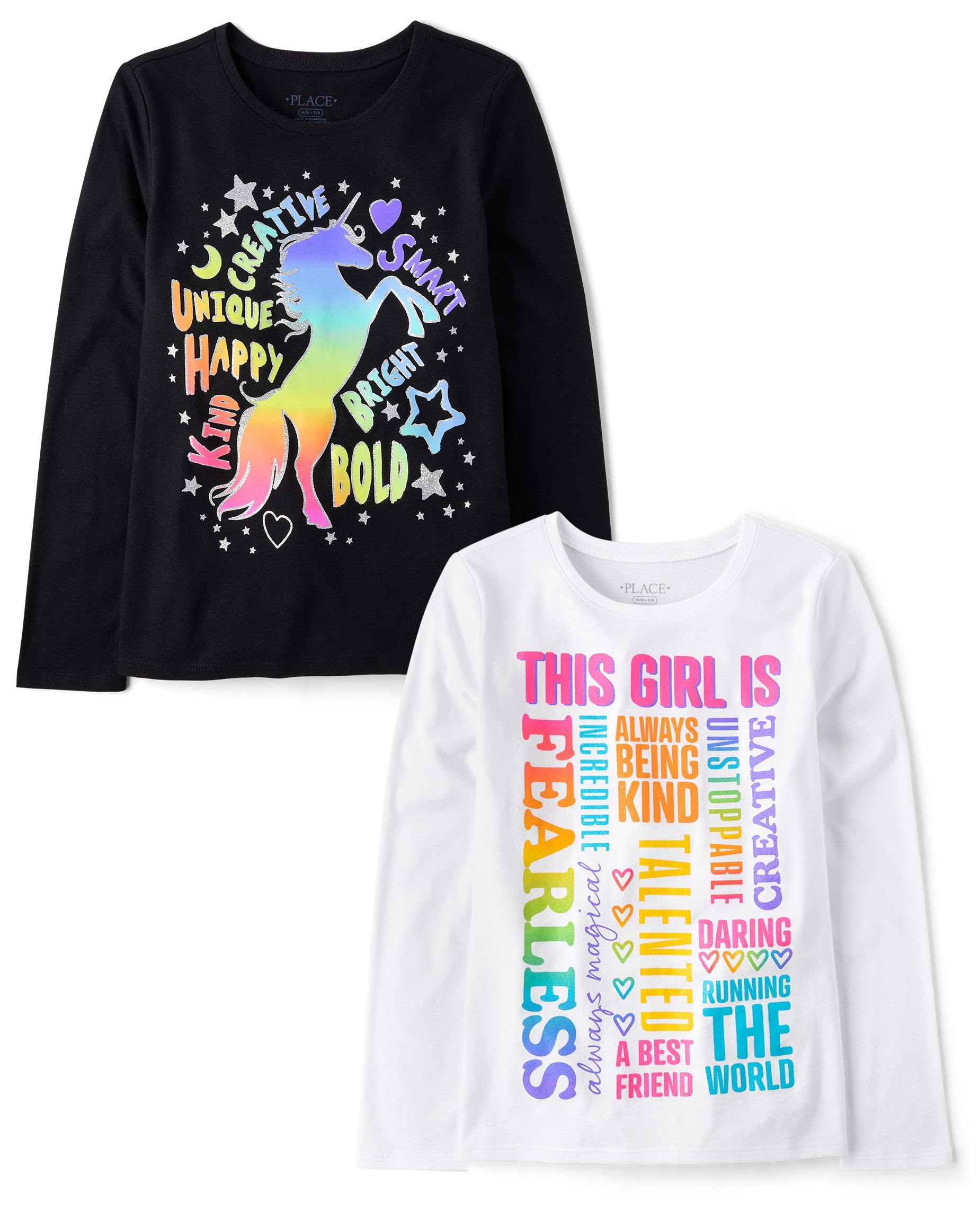 The Children's Place Girls Unicorns,Sports,Butterflies Long Sleeve Graphic T-Shirts,2 Pack