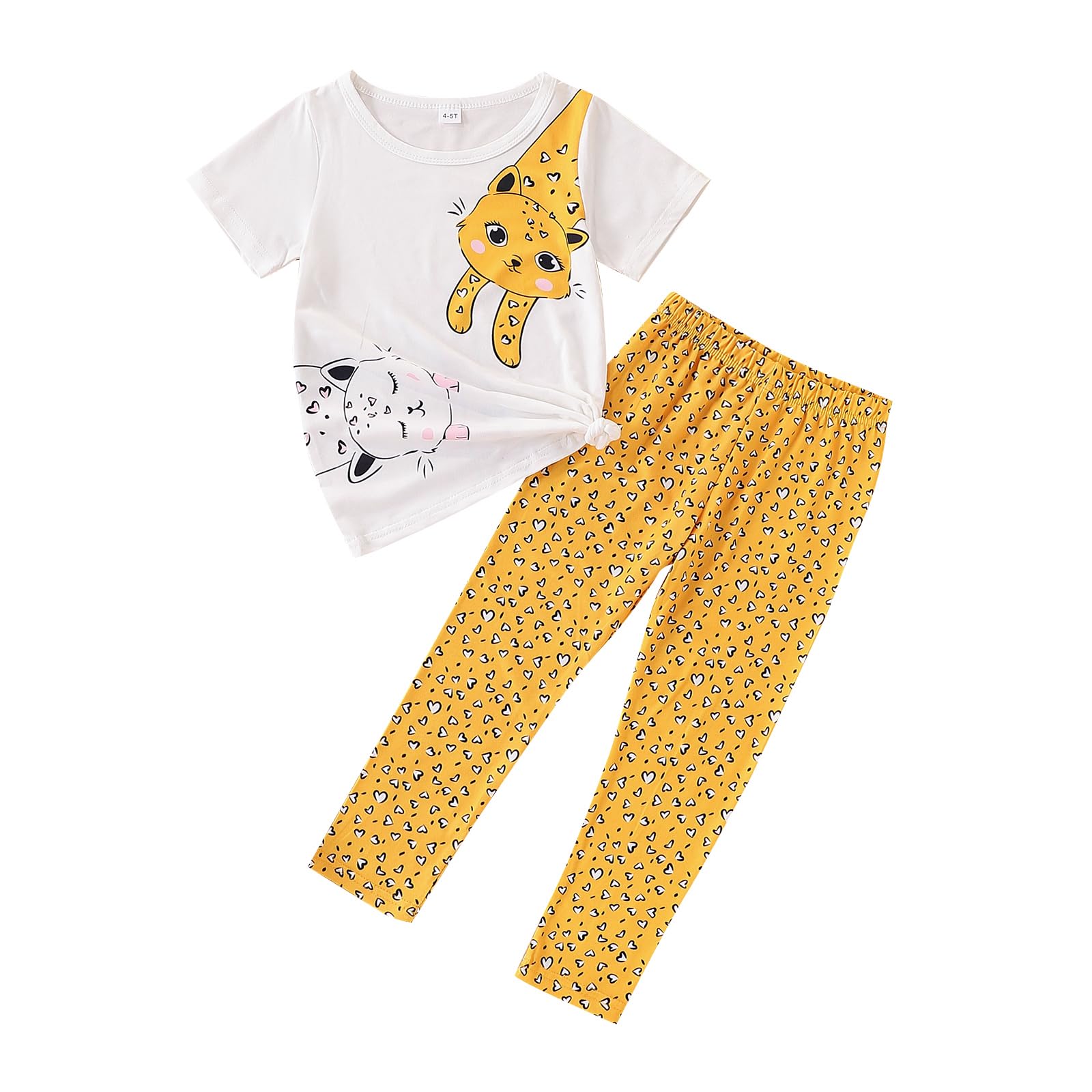 4-8T Toddler Girl Clothes Cat face print Short Sleeve Top+Pants Outfits Girl Spring and summer 2-Piece Set
