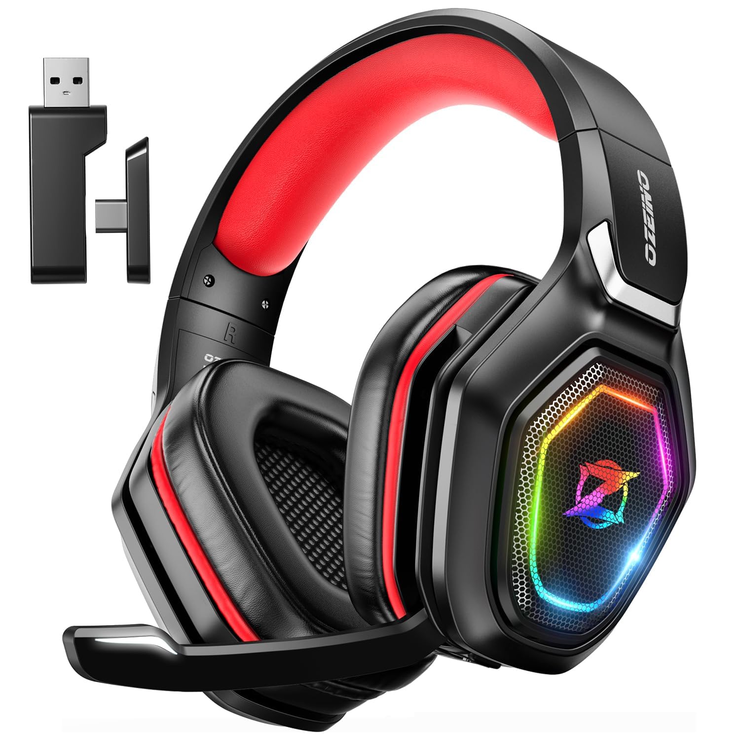Ozeino 2.4GHz Wireless Gaming Headset for PC, Ps5, Ps4 - Lossless Audio USB & Type-C Ultra Stable Gaming Headphones with Flip Microphone, 40-Hr Battery Gamer Headset for Switch, Laptop, Mobile, Mac