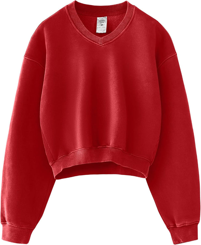 Hatant Sweatshirt for Women Acid Wash Athletic Hoodie Heritage Fleece V-neck Long Sleeve Hoodie Fleece Women Sweatshirt-61